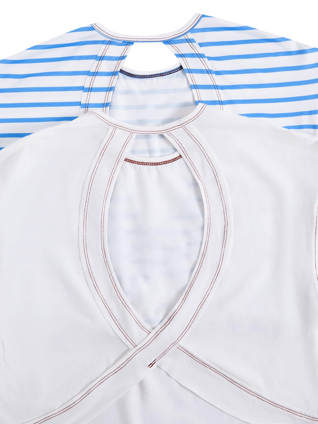 WDIRARA Girl's 2 Pack Open Back T Shirts Crew Neck Criss Cross Short Sleeve Tees Blue and White 12Y