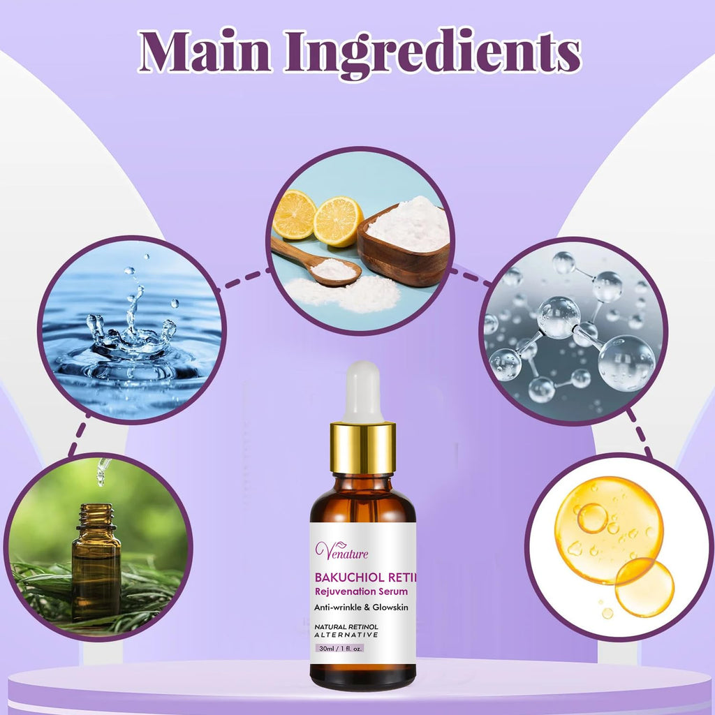 Venature Bakuchiol Retinol Rejuvenation Serum,2025 Best Retinol Serum for Wrinkles Bakuchiol Face Korean,
