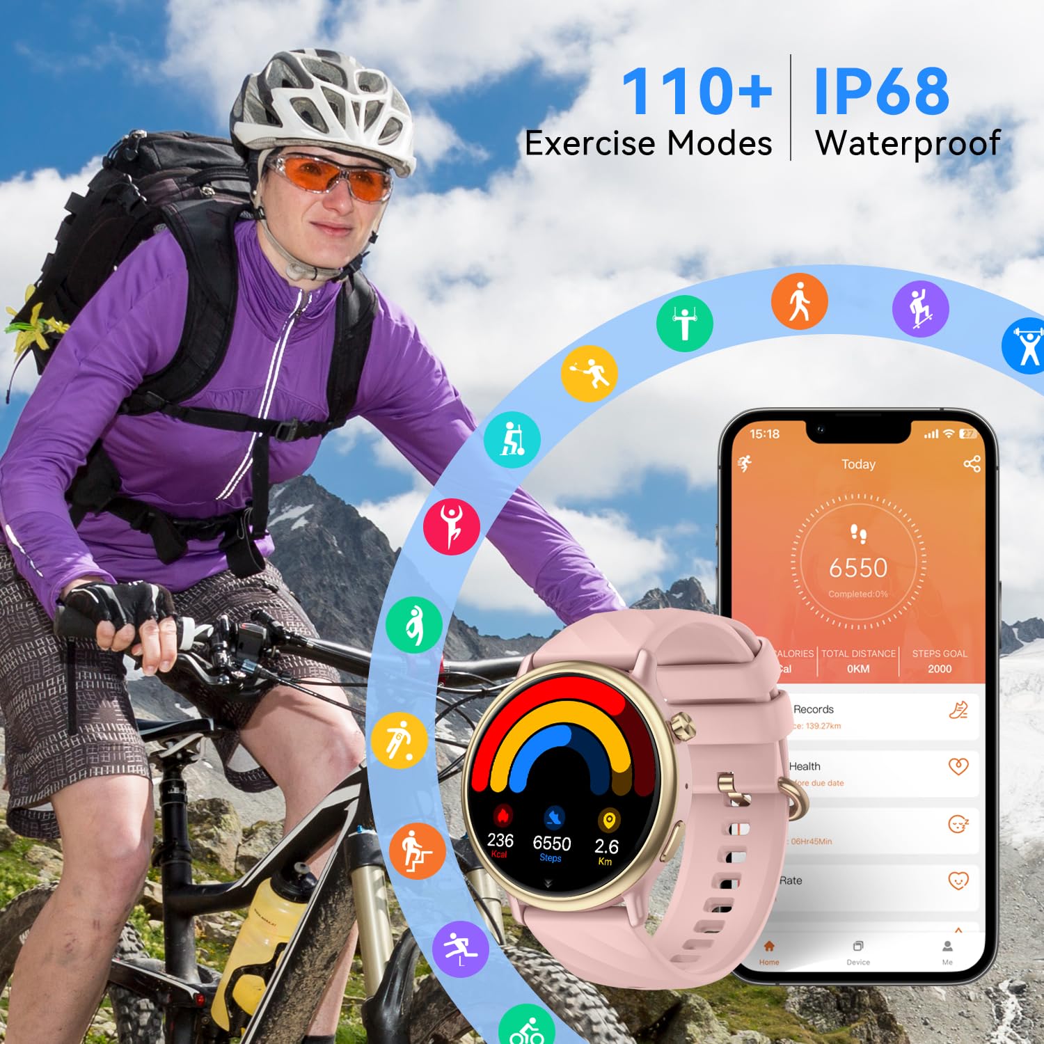 Smart Watch for Women Fitness Tracker: Waterproof Running Digital Mens Watches Make Answer Call Smartwatch for Android Phone iPhone Samsung Compatible Sleep SpO2 Heart Rate Monitor Step Pedometer