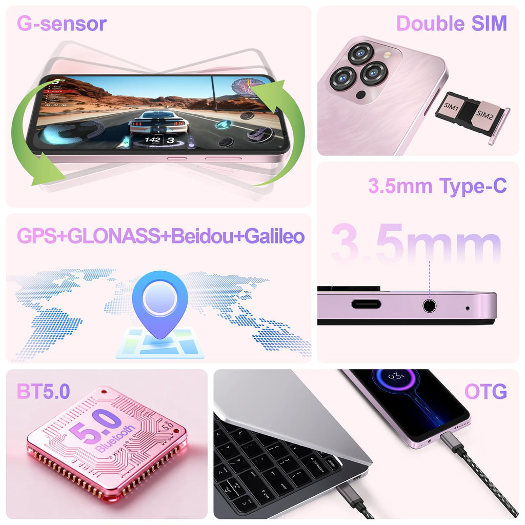 OUKITEL C3 Cell Phone Unlocked 2025-16GB RAM+64GB/TF 1TB ROM Smartphone, 5000mAh Battery, 6.52'' Waterdrop Screen, 13MP+5MP Camera, 4G Dual SIM Android Phone, Face ID/3.5mm Jack/GPS/BT5.0, Grey