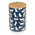 Bone Dry Ceramic Treat Jar for Cats and Dogs, Bamboo Lid, Dishwasher Safe Canister, 4x6.5", Navy, Cat Treats