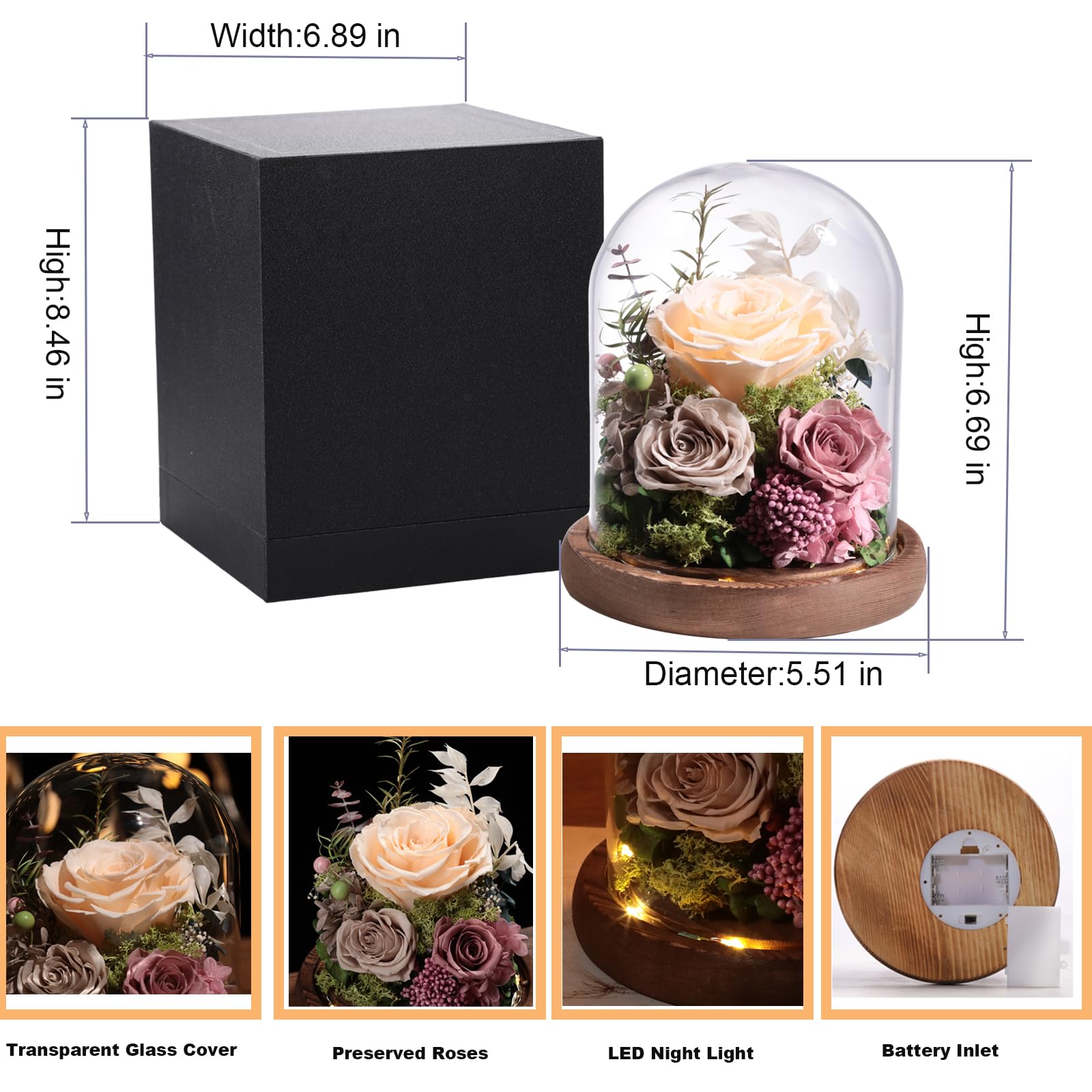 lovenfold Flowers for Delivery Preserved Rose Gifts for Her,Forever Roses Flowers in Glass Dome,Birthday Gifts for Women Mom Wife Friend(Champagne Rose)