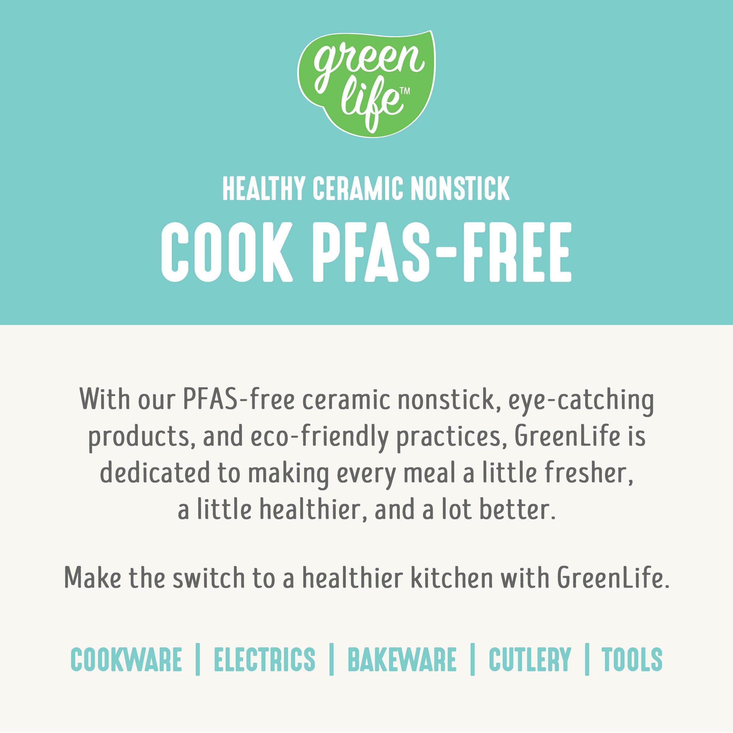 GreenLife Soft Grip 16 Piece Cookware Set, Non-Toxic PFAS-Free Ceramic Nonstick, Pots, Frying, Sauce, Saute, Glass Lids, Stay-Cool Handles, Wobble Free Bases, Dishwasher & Oven Safe, Turquoise