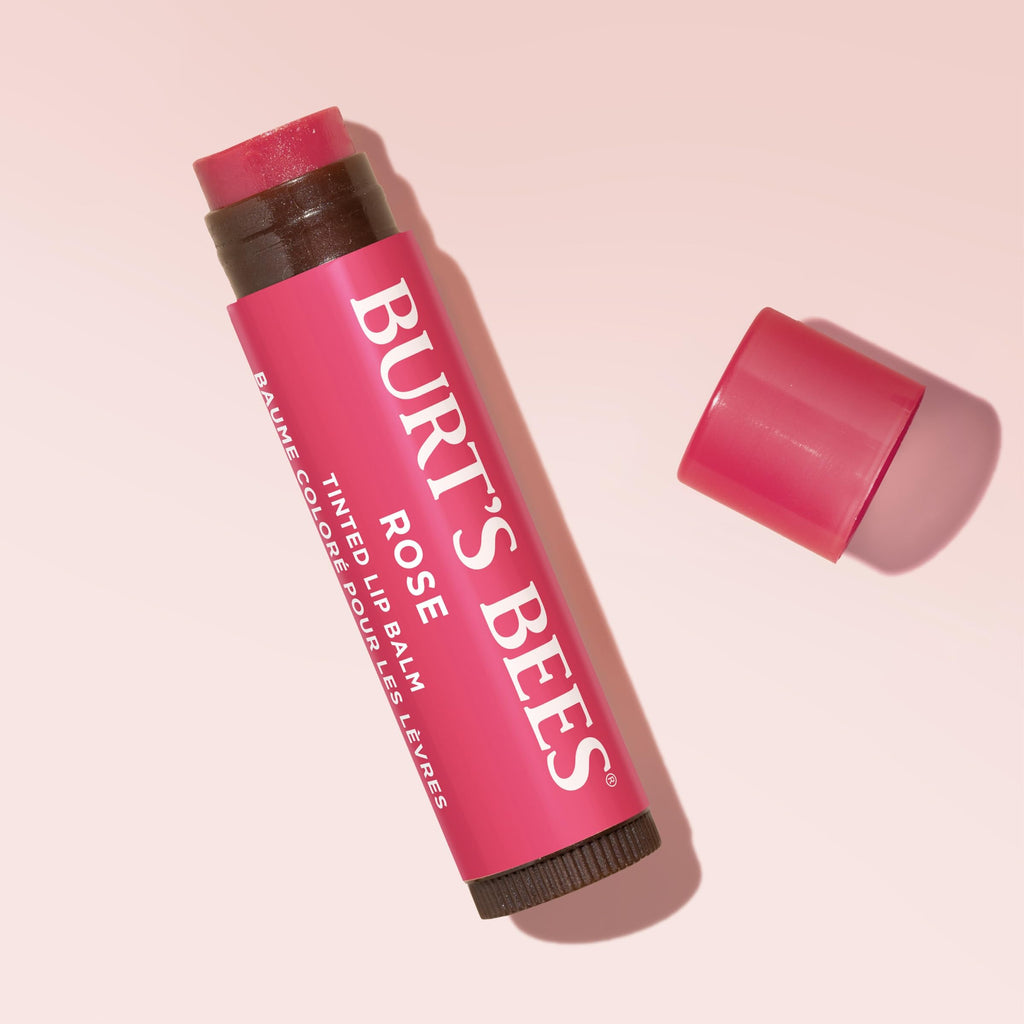 Burt's Bees Lip Tint Balm for Valentine's Day, with Long Lasting 2 in 1 Duo Tinted Balm Formula, Color Infused with Hydrating Shea Butter for a Natural Looking Buildable Finish, Rose (2-Pack)