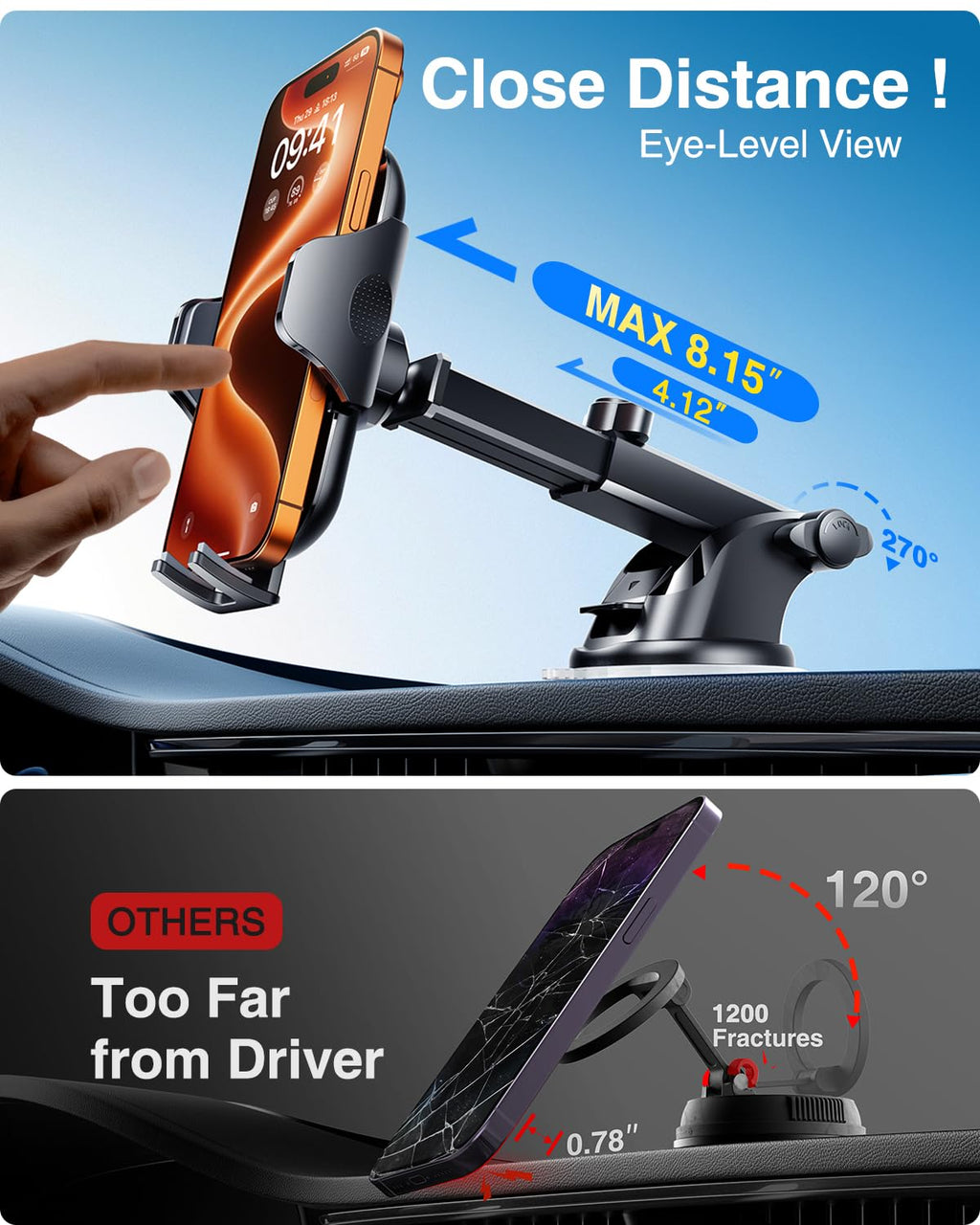 VANMASS Car Phone Holder 2026 Ultimate Military-Grade Phone Holder for Your Car Windshield Dashboard【Newest Best Strongest】 Cell Phone Car Mount with Patent & Safety Certs for iPhone Samsung Android