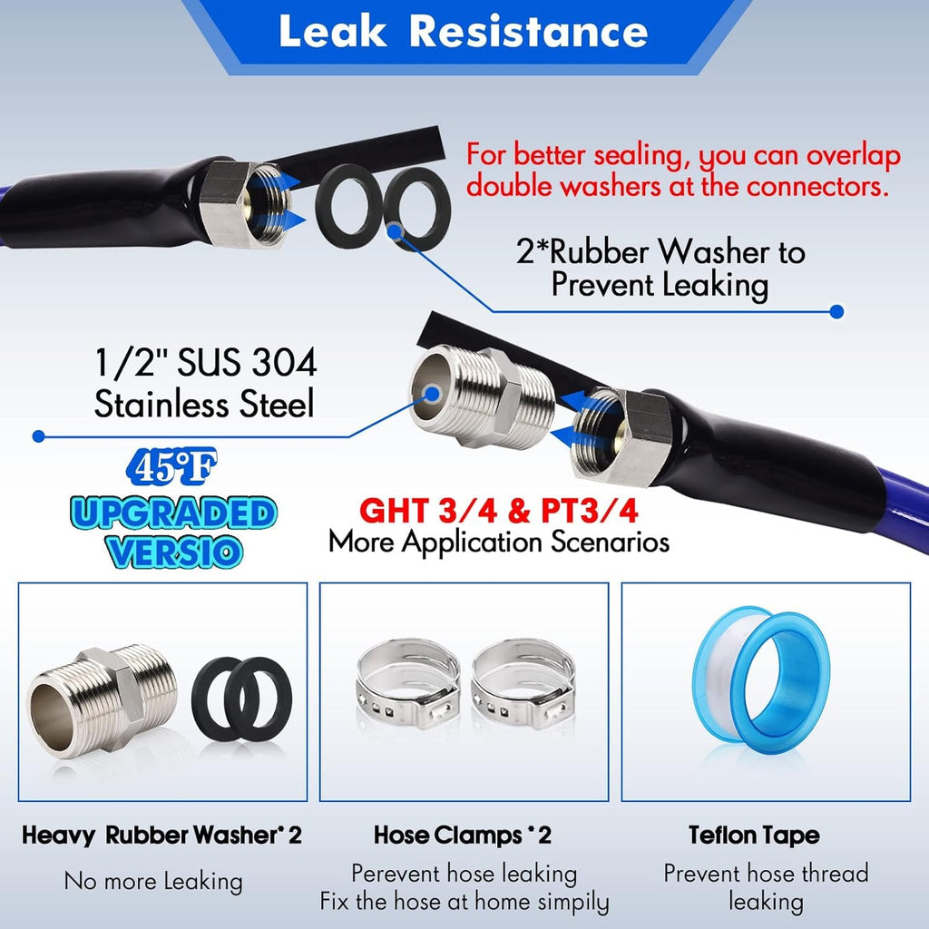 REHOSEUP 50FT Heated Water Hose for RV,-45 ℉ Anti-Freezing Heated Drinking Water Hose，Electrically Heated Hose of Rv Accessories，Rv Freshwater Hoses with Fittings