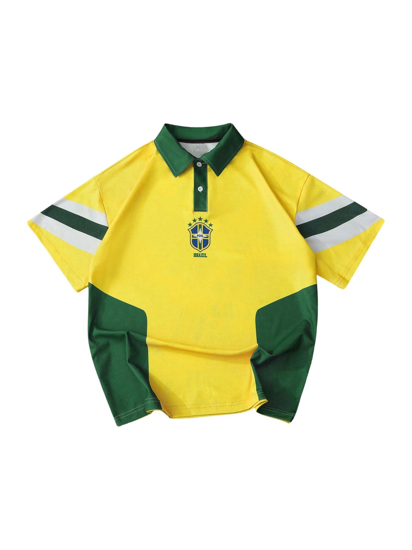 WDIRARA Men's Soccer Jersey Button Collared Shirts Short Sleeve Graphic Tees Football Shirt Yellow X-Large