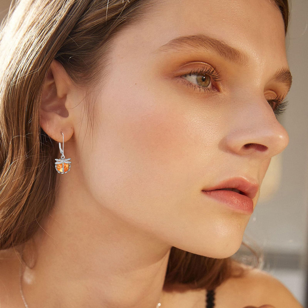 KZX Dragonfly Earrings for Women 925 Sterling Silver Amber Dangle Earrings Dragonfly Earrings Dangle Jewelry Gift for Wife Mom Nana