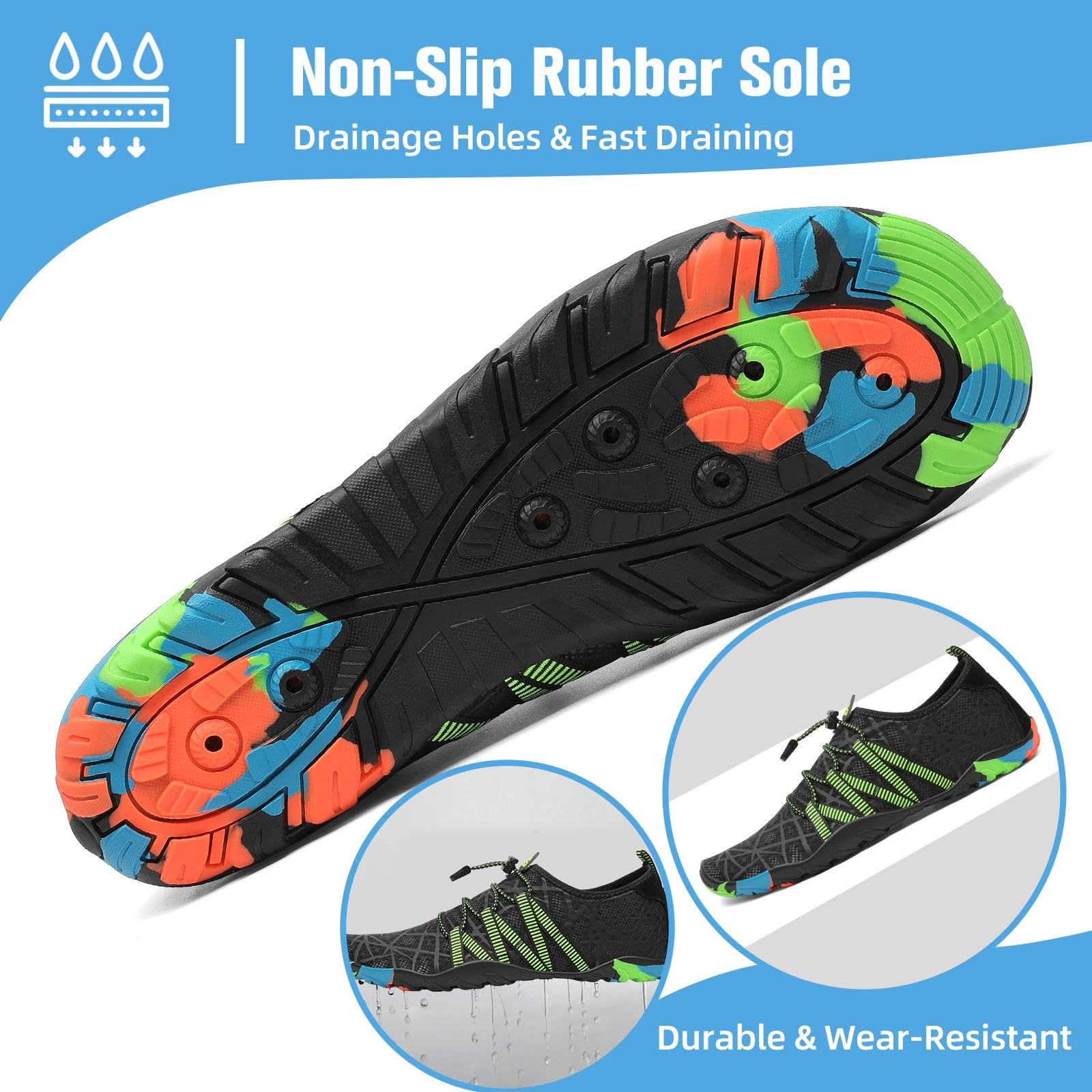Mishansha Water Shoes for Women Men, Quick-Dry Barefoot Swim Shoes with Drainage Holes, Lightweight Aqua Shoe for Beach Pool River Boating Yoga Walking 11.5 Women/10 Men Eerie Black