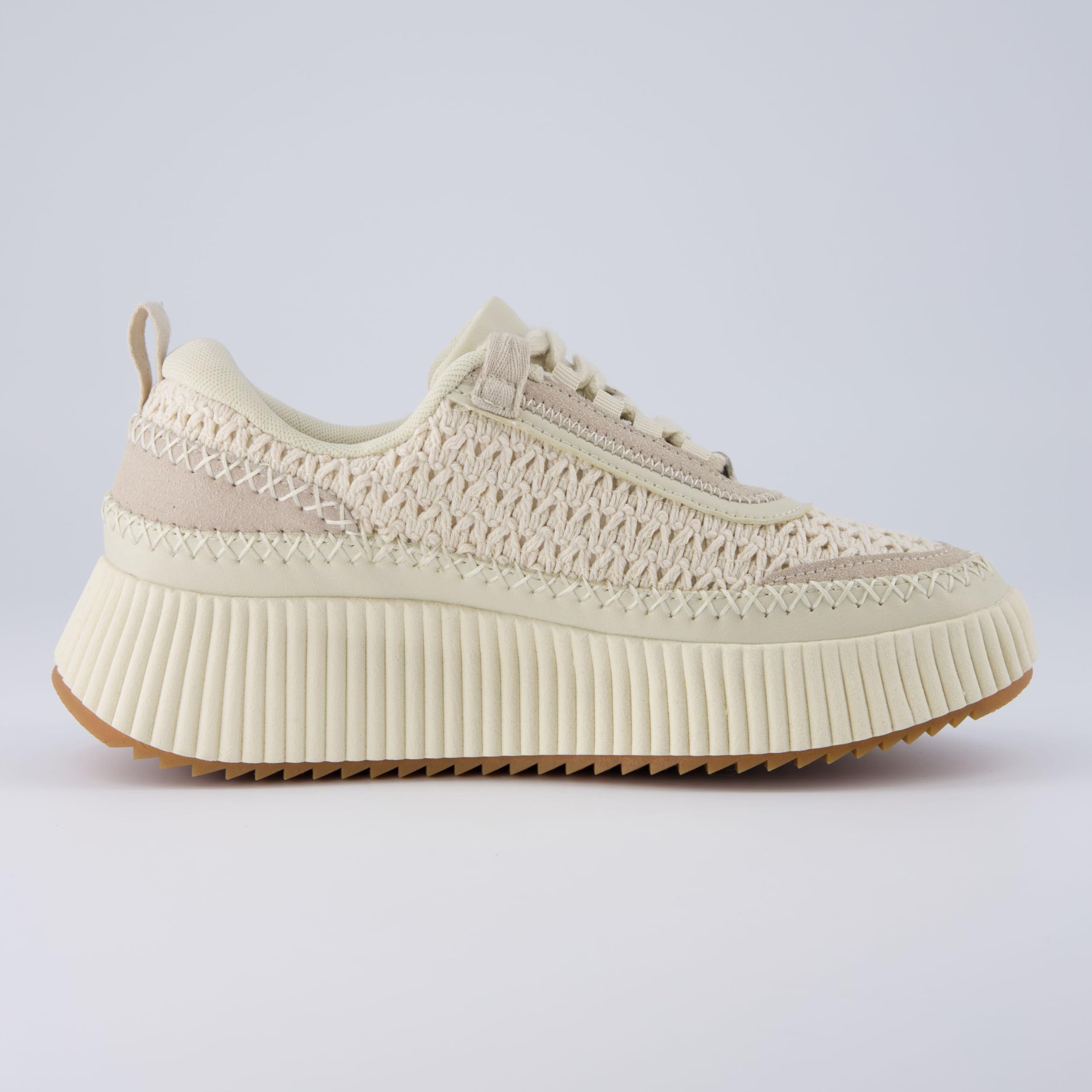 CUSHIONAIRE Women's Loop Lace up Woven Platform Sneaker +Comfort Foam, Wide Widths Available, Beige 8 W