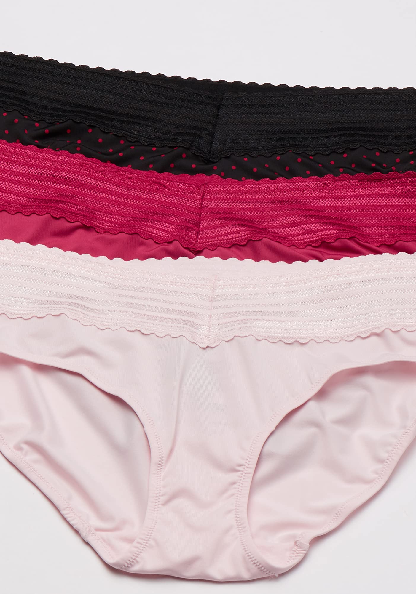 Warner's womens Blissful Benefits No Muffin Hipster Panties, Pink/Sangria/Black Red Dot, X-Large US , Pack of 3