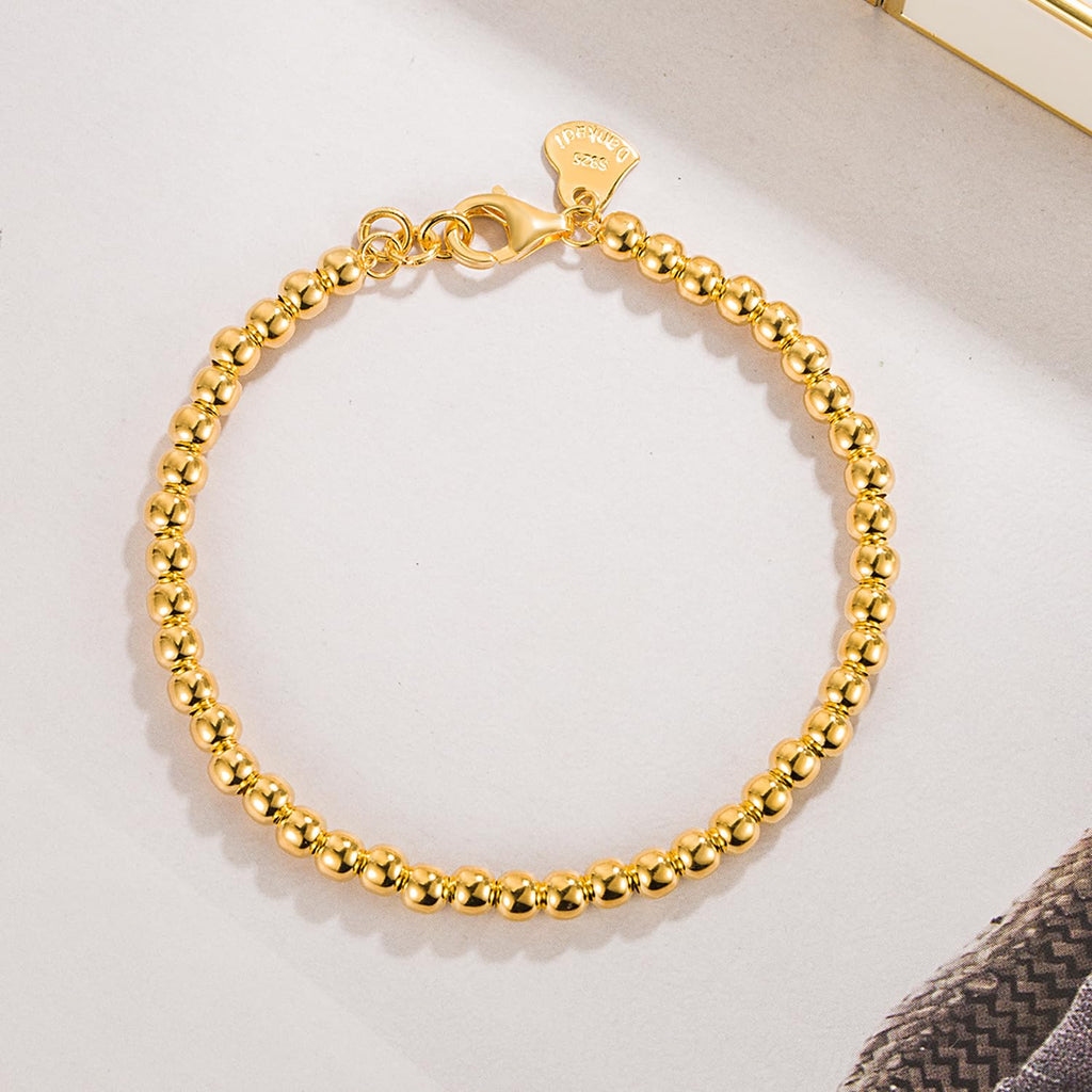 H&Beautimer 925 Sterling Silver 4-10MM Ball Chain Bracelet For Women's - Italian Handmade Bead Chain Bracelet 5''5.7''6.3''6.7''7.5''8''8.3''8.5''9 Inch Rose Gold Party Jewelry (4MM Gold, 5 inches)