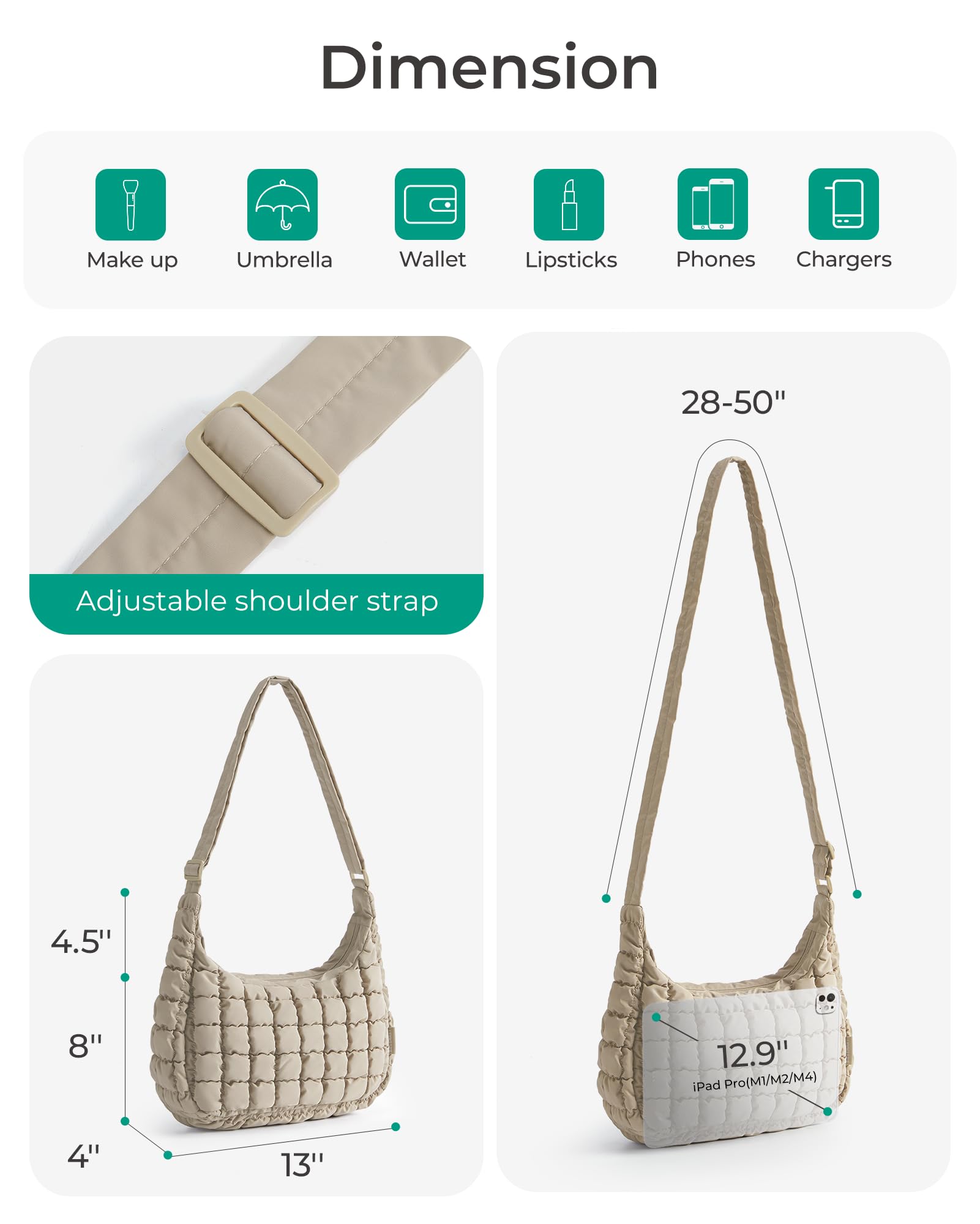 BAGSMART Crossbody Bags for Women, Quilted Puffy Purses for Women, Fluffy Travel Essentials Shoulder Hobo Bag
