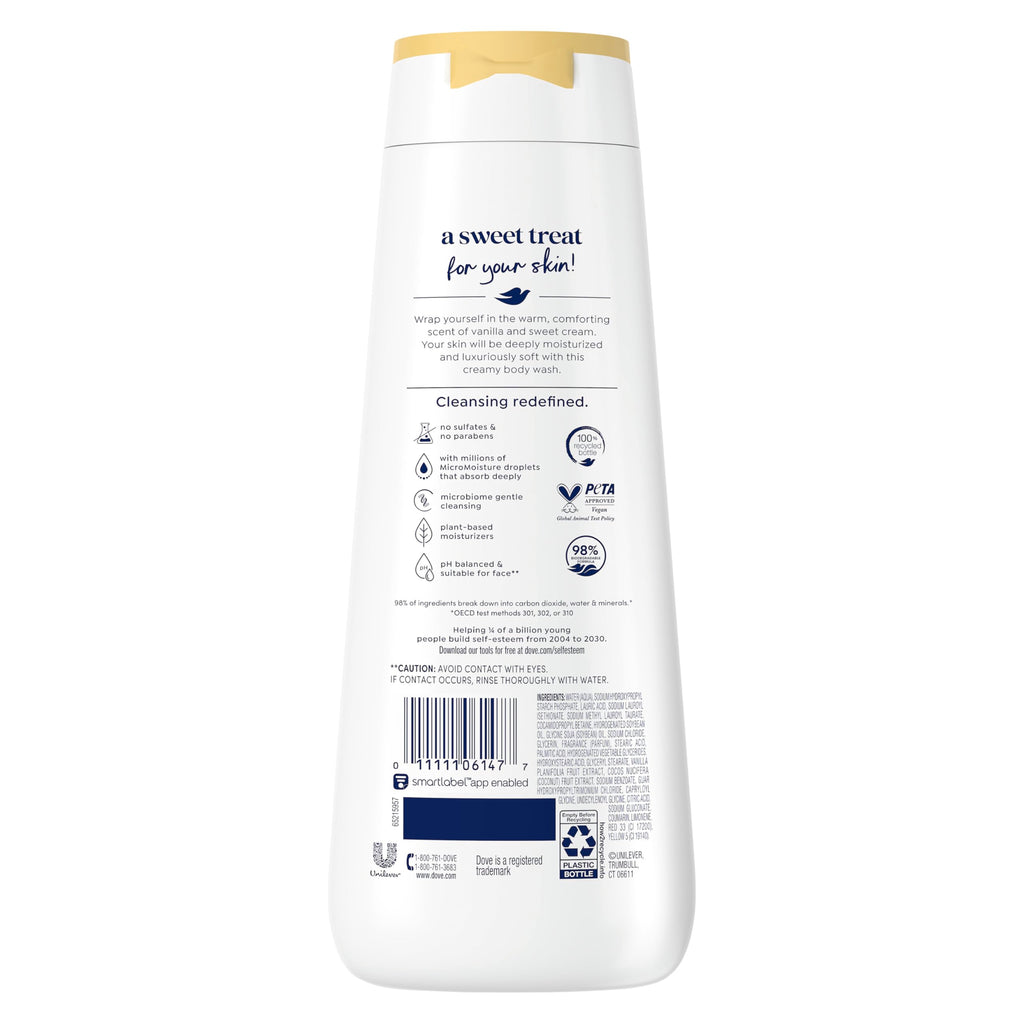 Dove Indulge Body Wash Warm Vanilla + Sweet Cream for Hydrated & Soft Skin 20 FO