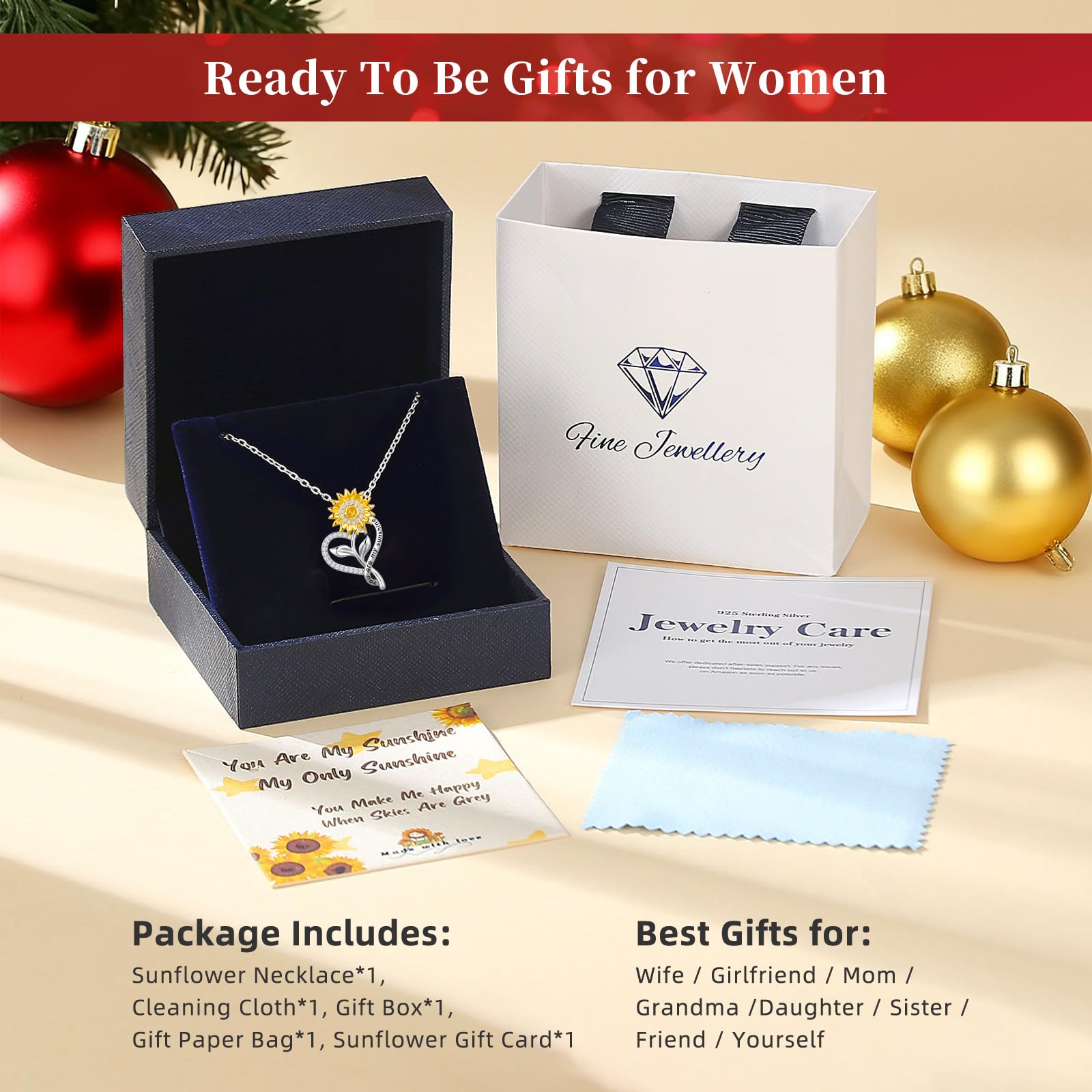 Meeshi Valentines Day Gifts for Her - 18k Gold Plated Sunflower Necklace for Women, Anniversary for Her Gifts Wife Birthday Gift Ideas, Womens Jewelry for Girlfriend With You Are My Sunshine Gift Card