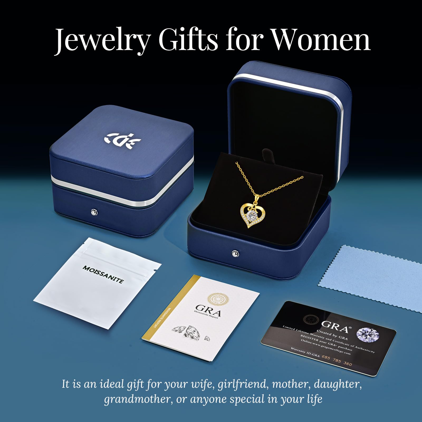 CDE Valentines Day Gift 18K Gold Plated Initial Heart 2 Carat Moissanite Necklace for Women 925 Sterling Silver Jewelry, Christmas Anniversary Birthday Gift for Wife Girlfriend Her (Initial A-2 Carat)