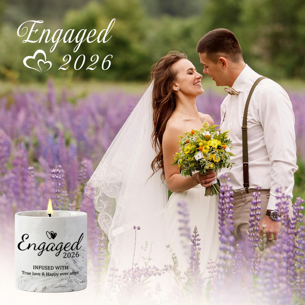 Engagement Gifts - Gift for Newly Engaged Couples, Fiance Gifts for Women, Bridal Shower, Wedding Bride Gift - Engaged Present 6 Oz Engaged 2026 Lavender Ceramics Candle