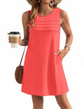 Ekouaer Womens Swimsuit Cover Up Pleated Front Bathing Suit Coverups 2026 Casual Tank Beach Dress with Pockets S-2XL Orange Pink
