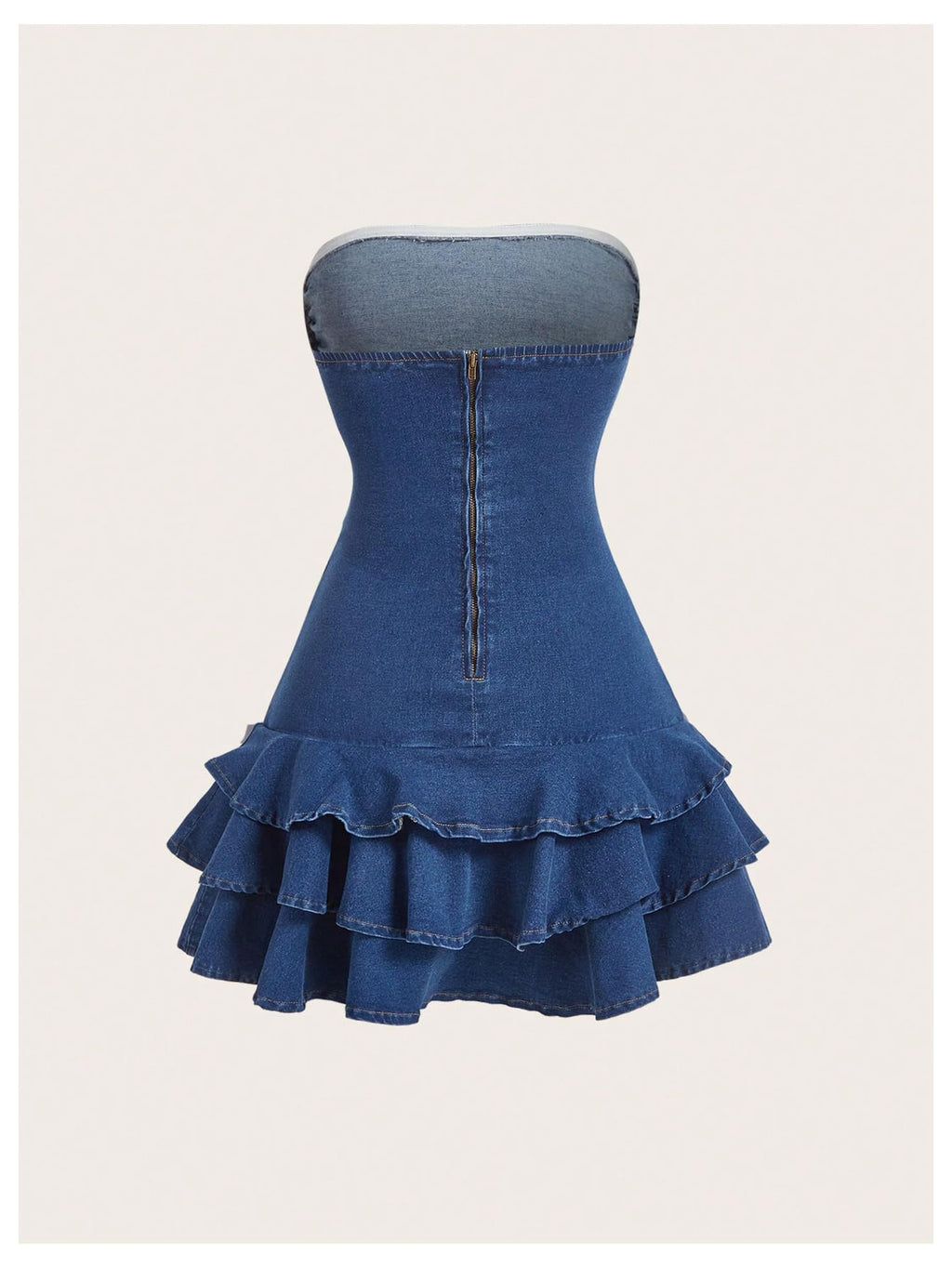 WDIRARA Women's Strapless Denim Mini Dress Bandeau Layered Ruffle A Line Bow Dresses
