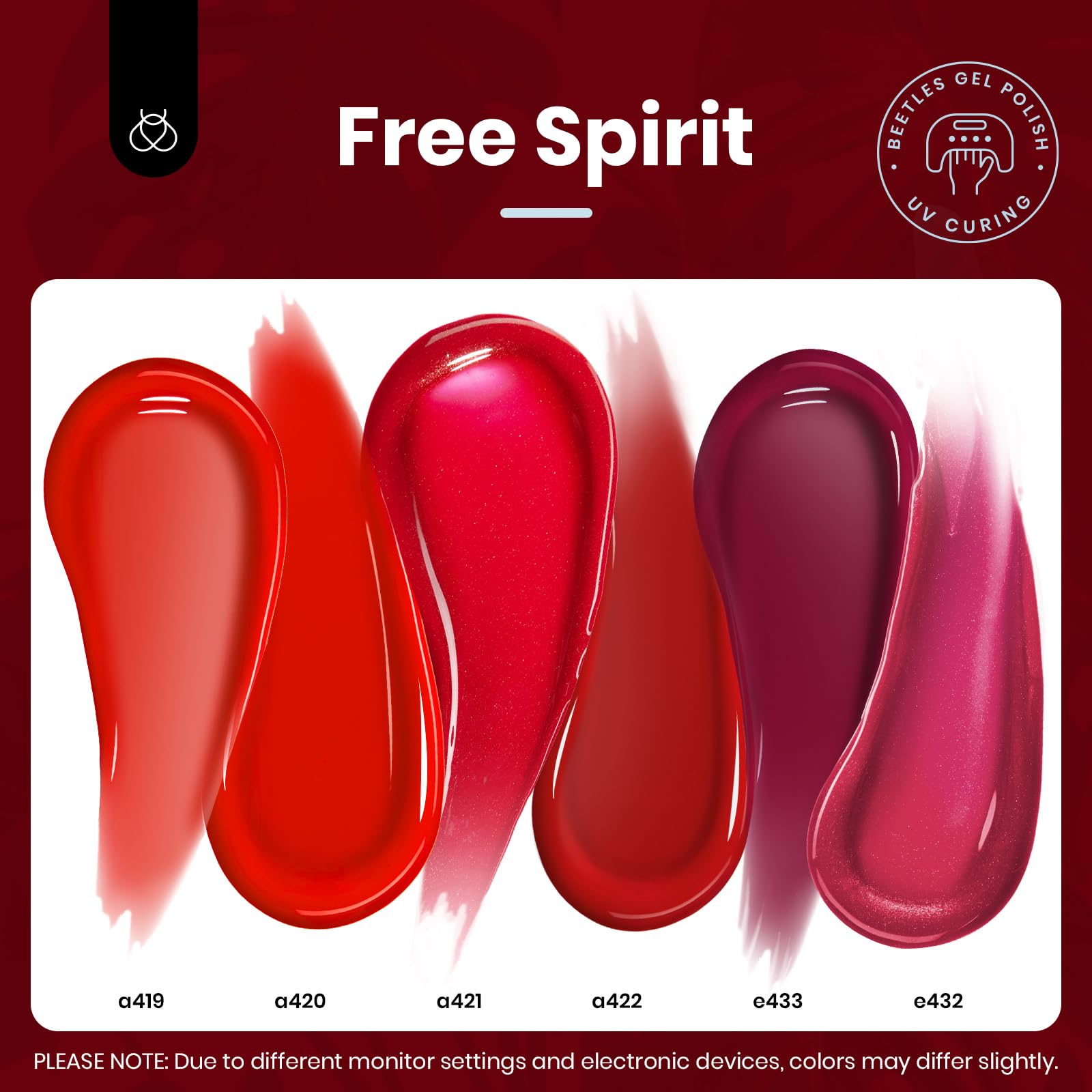 Beetles Red Gel Nail Polish Set-15ML 6 Colors Shimmer Bloody Red Burgundy Gel Polish Kit Soak Off UV Full Size Winter Nail Art Salon Design DIY Chirstmas Gift for Women Colorful Bottle