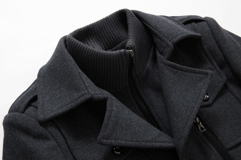 CHARTOU Men's Thermal Single Breasted Wool Blend Coat Business Peacoat with Detachable Zipper (Large,Black)