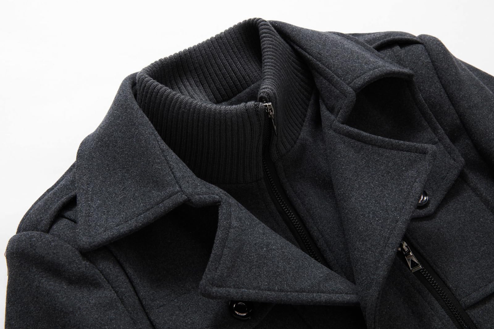 CHARTOU Men's Thermal Single Breasted Wool Blend Coat Business Peacoat with Detachable Zipper (Large,Black)