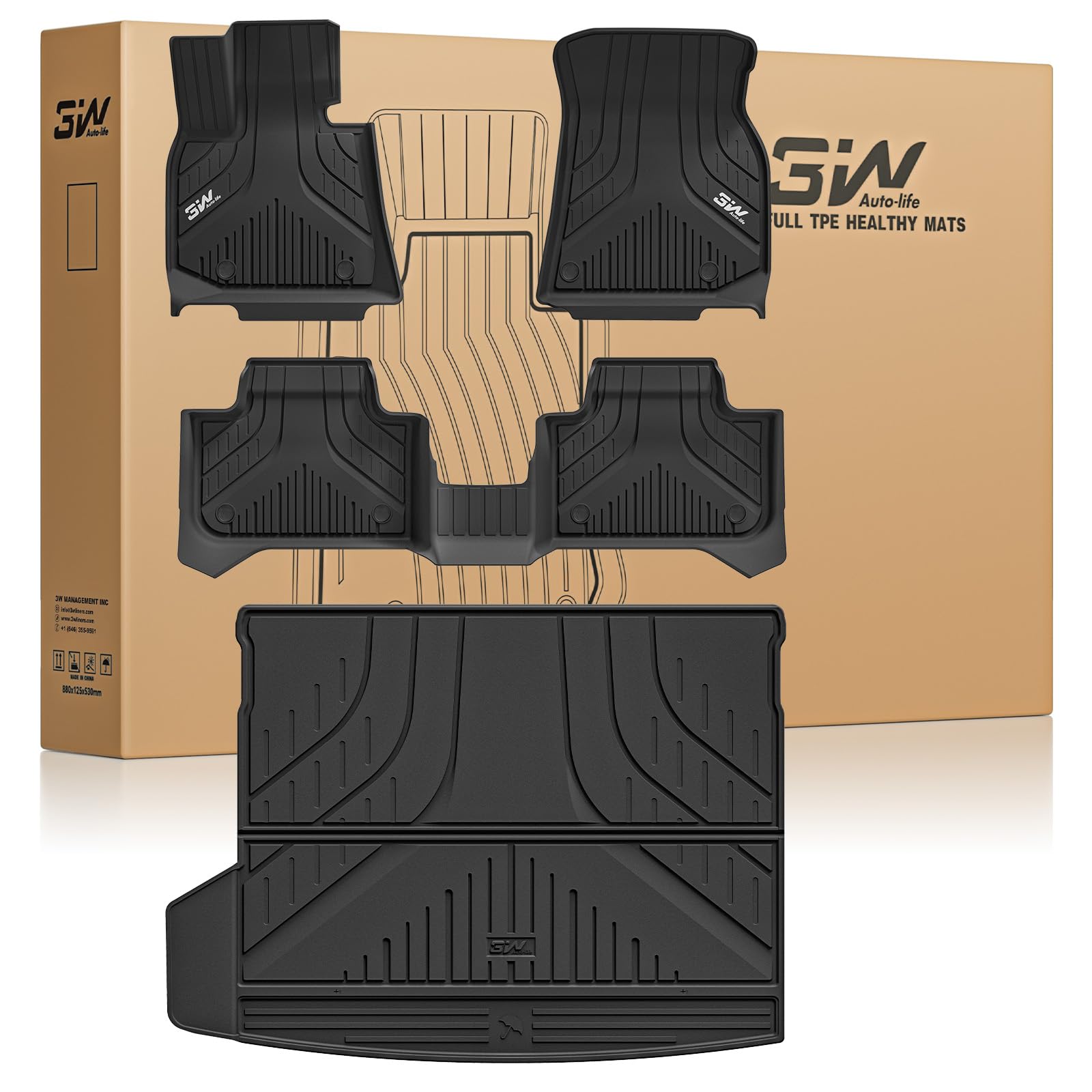 3W Floor Mats & Cargo Liner for BMW X3 G45 2025 2026, Accessories Custom Fit TPE All Weather 1st & 2nd Row Car Mats and Trunk Liners for BMW X3 30/M50 xDrive