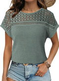 Dokotoo Shirts for Women Waffle Knit Womens Summer Tops Lace Short Sleeve Business Casual T Shirts Trendy Fashion Clothes Spring Outfits 2026 Lightweight Ladies Tops and Blouses Mist Green S
