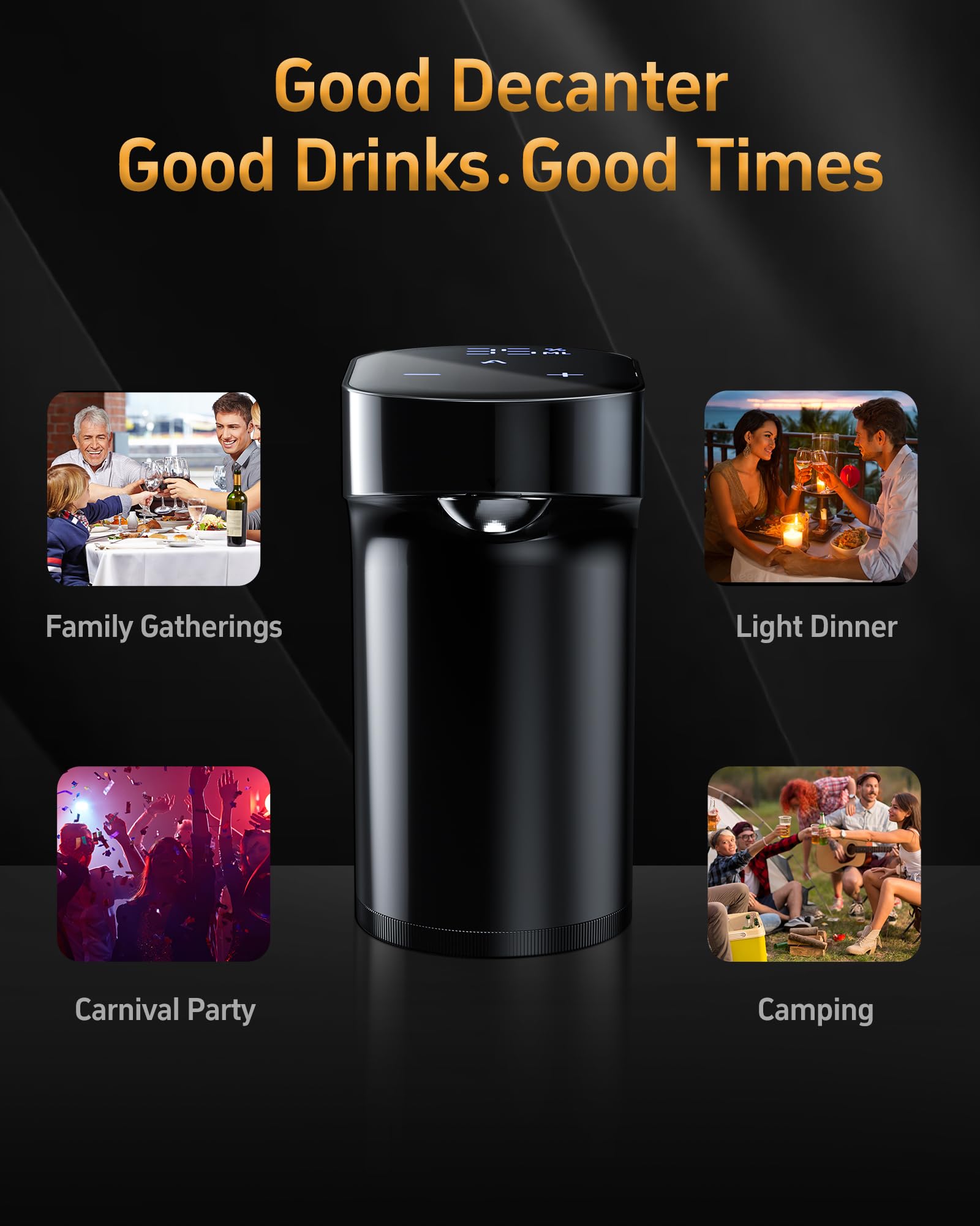 Fathers Day Gift|World Cup Viewing Party Supplies,5-in-1 Electric Wine Decanter & Smart Liquor Dispenser,Automatic Aerator&Pourer with 1-999ml Precision Dosing|Gift for Men,Dad,Whiskey Lovers(Black)