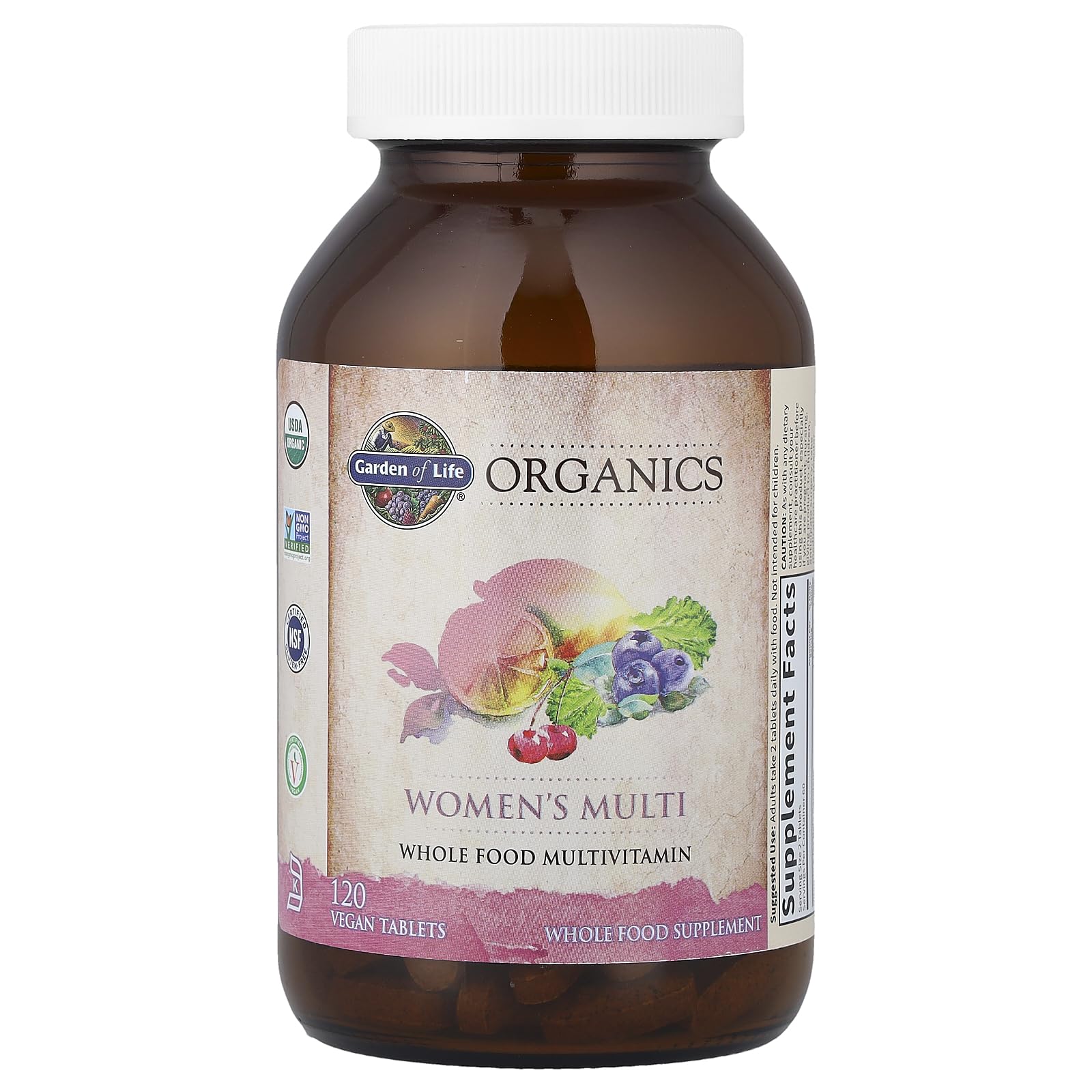 Garden of Life Organics Multivitamin for Women, Womens Multi with Vitamin C, D, Folate, B6, B12, Biotin, Iron, Vegan Whole Food Vitamins for Women, Energy, Skin, Nails, 120 Tablets
