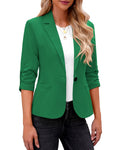 LookbookStore Women Blazer with Pockets 3/4 Sleeve Jacket Outfit Size L Green