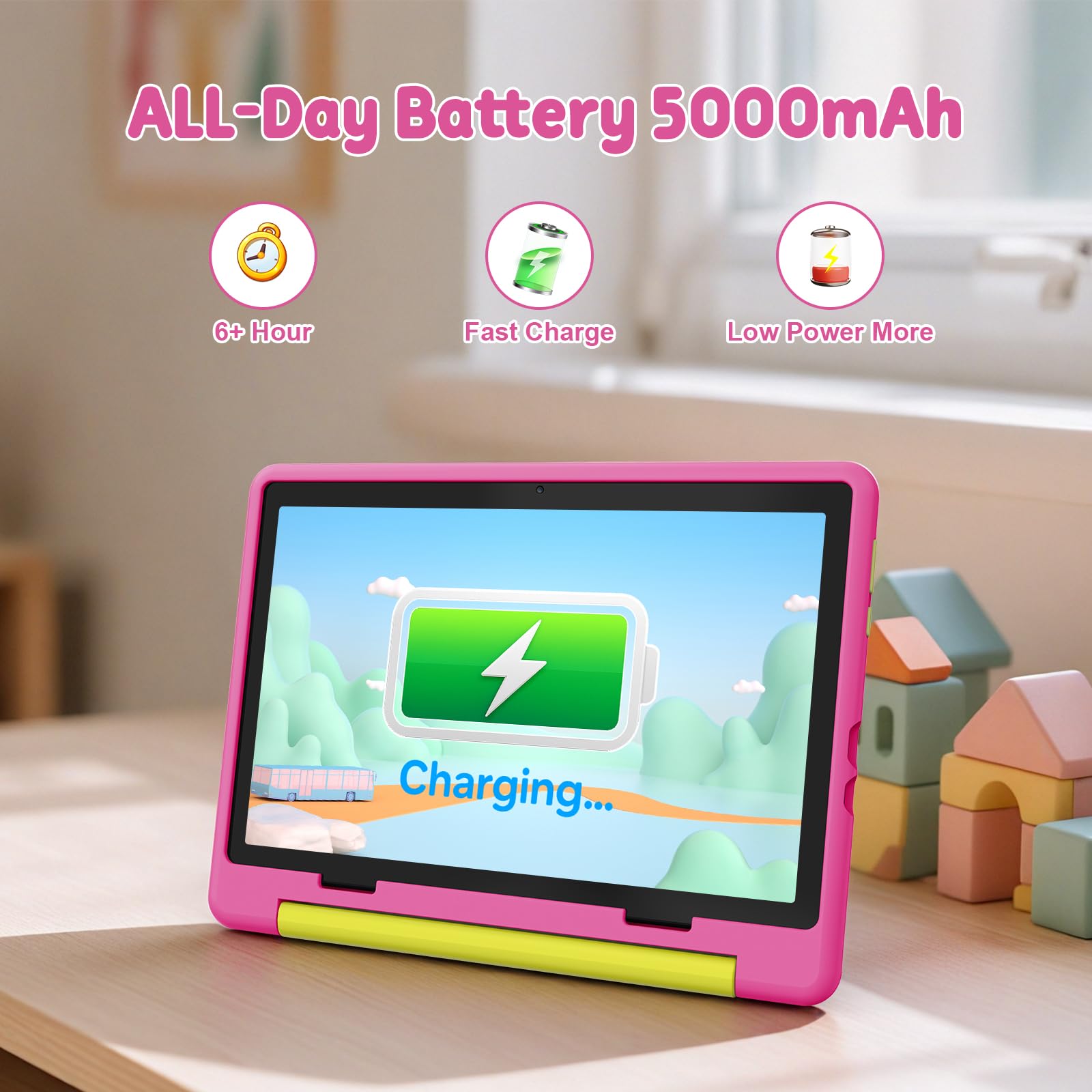 Kids Tablet,Android 15 Tablet with HD Display,10.1 inch,Parental Control & Kids Mode, Octa-Core, GMS Certified,20GB RAM 64GB ROM,1TB Expandable, 5000mAh Battery, Dual Camera, Protective Case,Pink