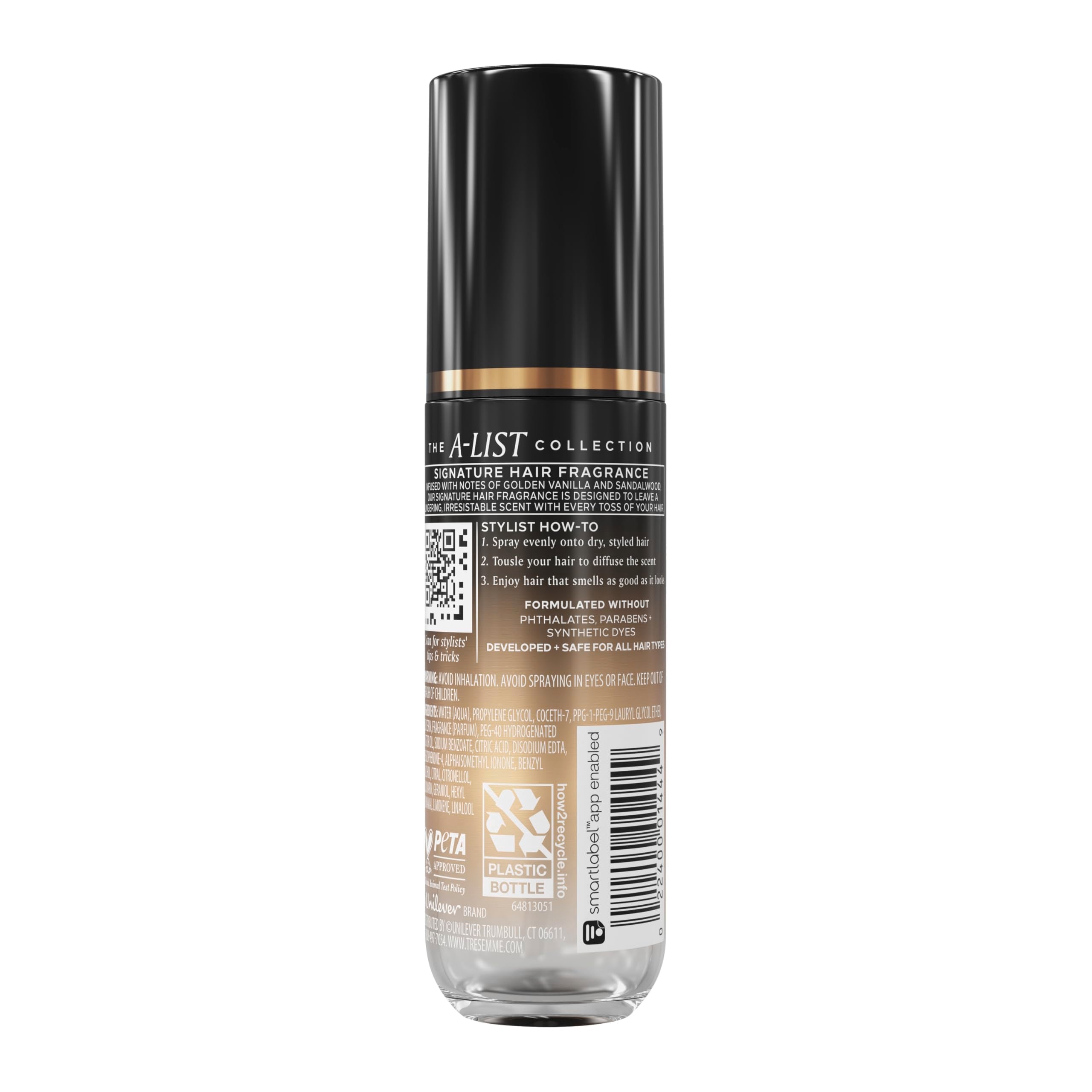 TRESemmé A-List Collection Signature Hair Fragrance 1 ct Golden Vanilla + Sandalwood Formulated Without Phthalates, Parabens + Synthetic Dyes, Developed & Safe for All Hair Types, 1.35 FL OZ