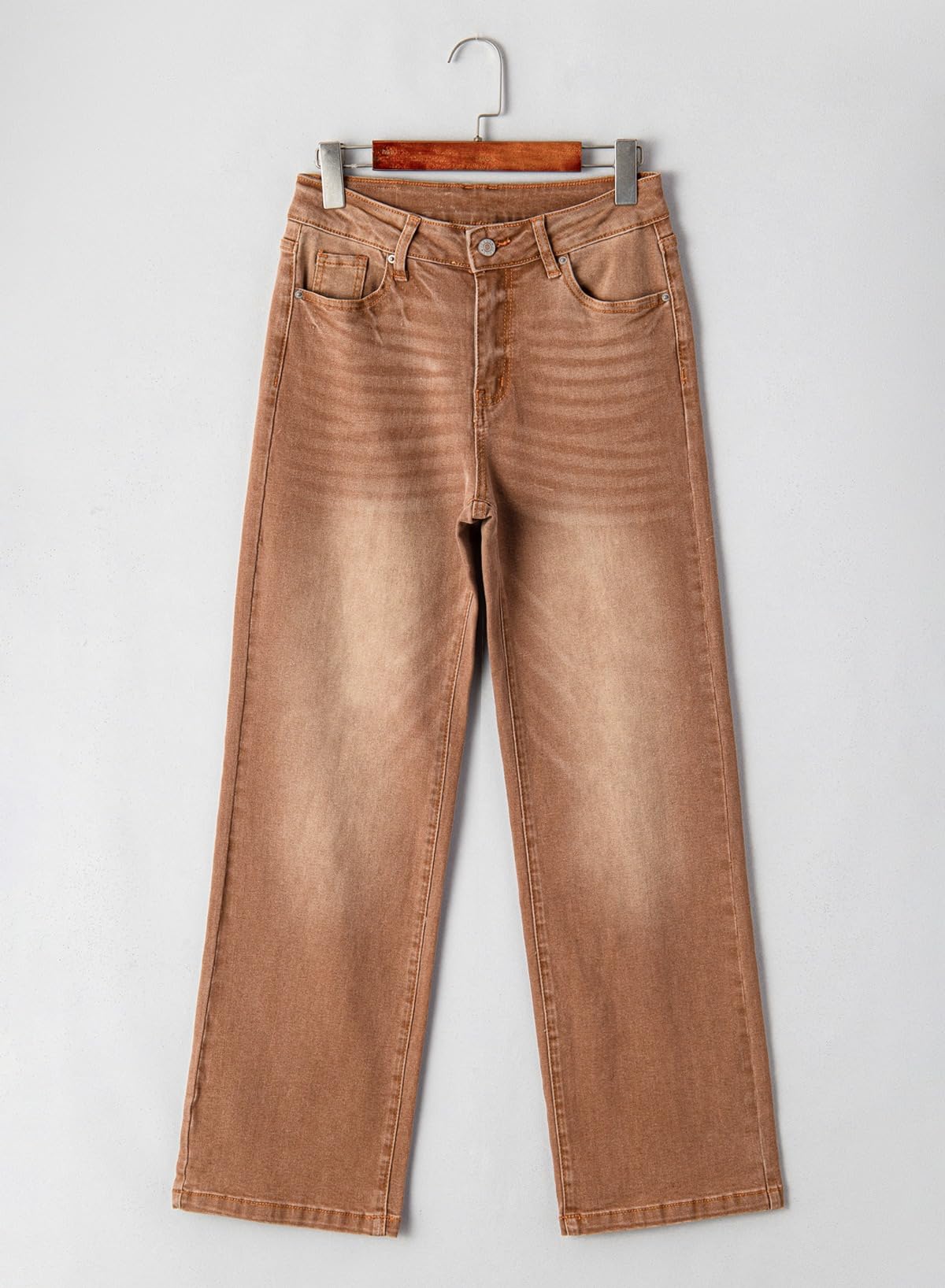 Sidefeel Women's Wide Leg Jeans Casual High Waisted Straight Denim Pants with Pockets Brown Size 12