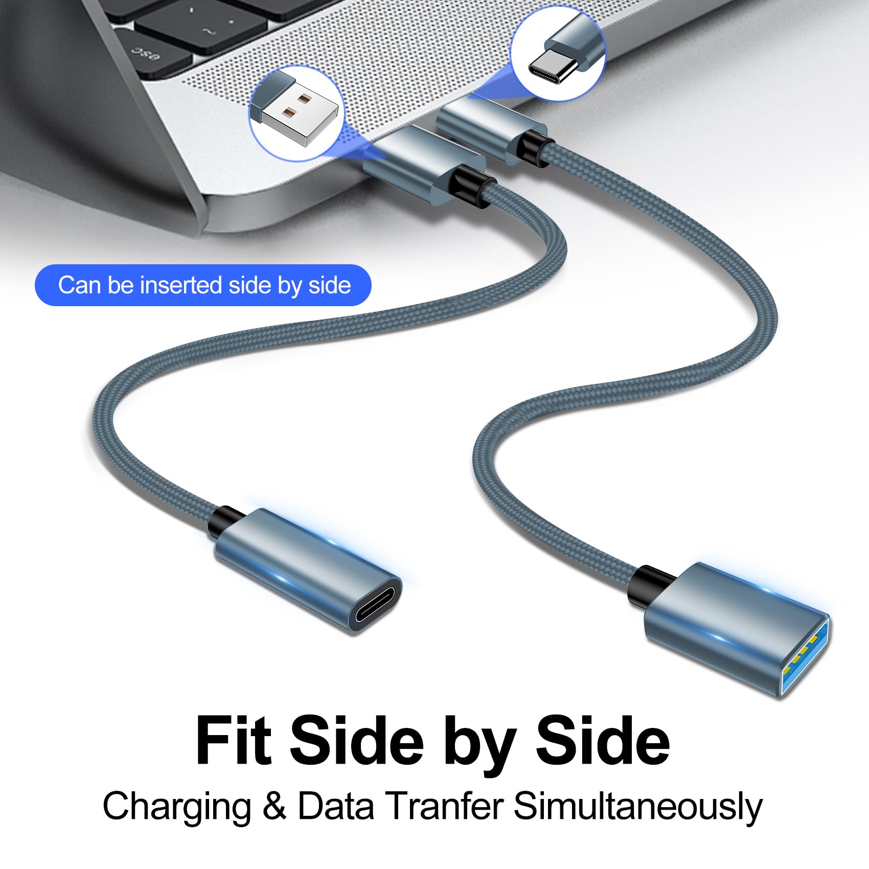 xiwxi [4 Pack【USB-C to USB-A】&【USB-A to USB-C】 OTG Cable,Type C Type A Male Female Adapter SuperSpeed Data Transfer & Fast Charging Compatible with iPhone/Samsung/iPad/iWatch/AirPods/PS/2 Cables