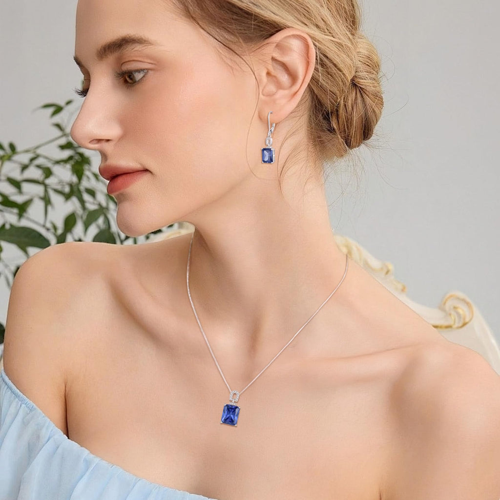Inpasne Tanzanite Necklace 925 Sterling Silver Emerald Cut Necklace Baguette Pendant December Birthstone Jewelry Gifts for Women