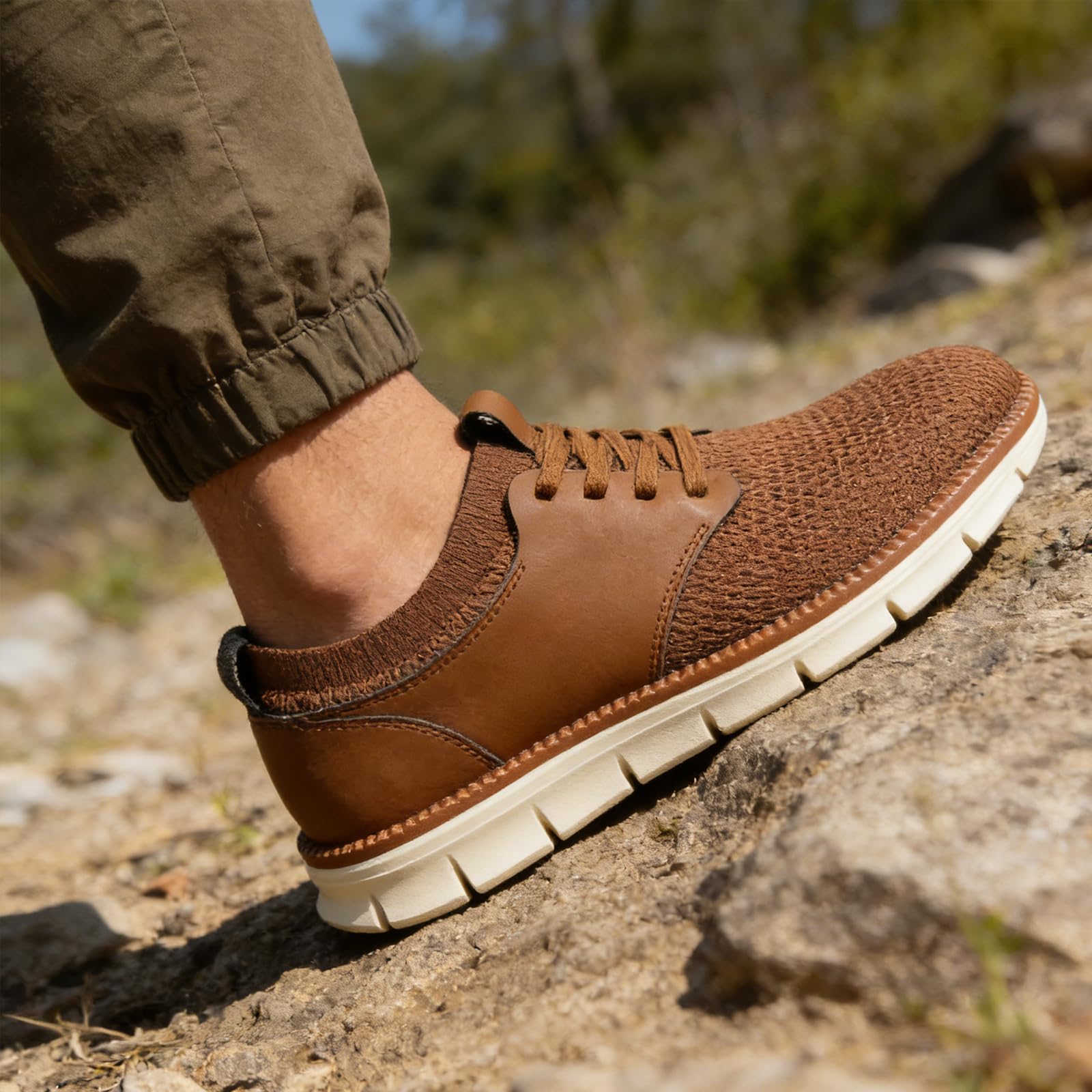 GOMUZO Men's KnitFlex Breeze Mesh Sneakers Casual Dress Sneakers Slip On Casual Dress Shoes Hands Free Walking Shoes (Brown, Adult, Men, 11, Numeric, US Footwear Size System, Medium)