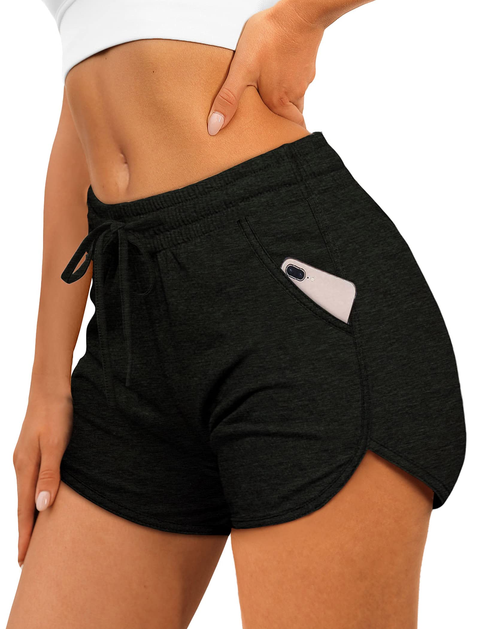 Aloodor Workout Shorts for Women Back to School Outfits for Teachers Running Athletic Shorts Black M