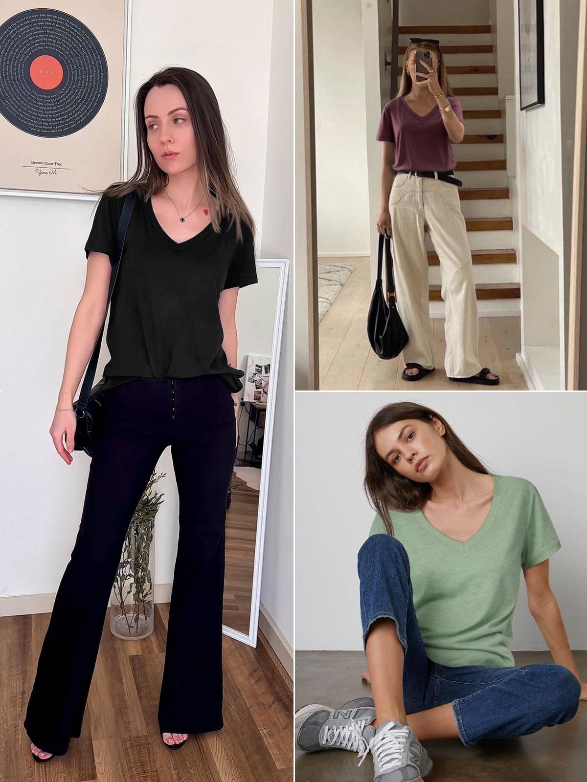 ATHMILE Womens Tops Shirts for Women Short Sleeve V Neck Tee Summer Fashion Trendy Soft Casual Spring Clothes Outfits Beach Black