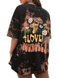 CSDAJIO Women's Trendy Oversized T Shirt Graphic Tee Crewneck Short Sleeve Loose Cute Going Out Summer Tops Back Mushr Tiedyebrwon Large