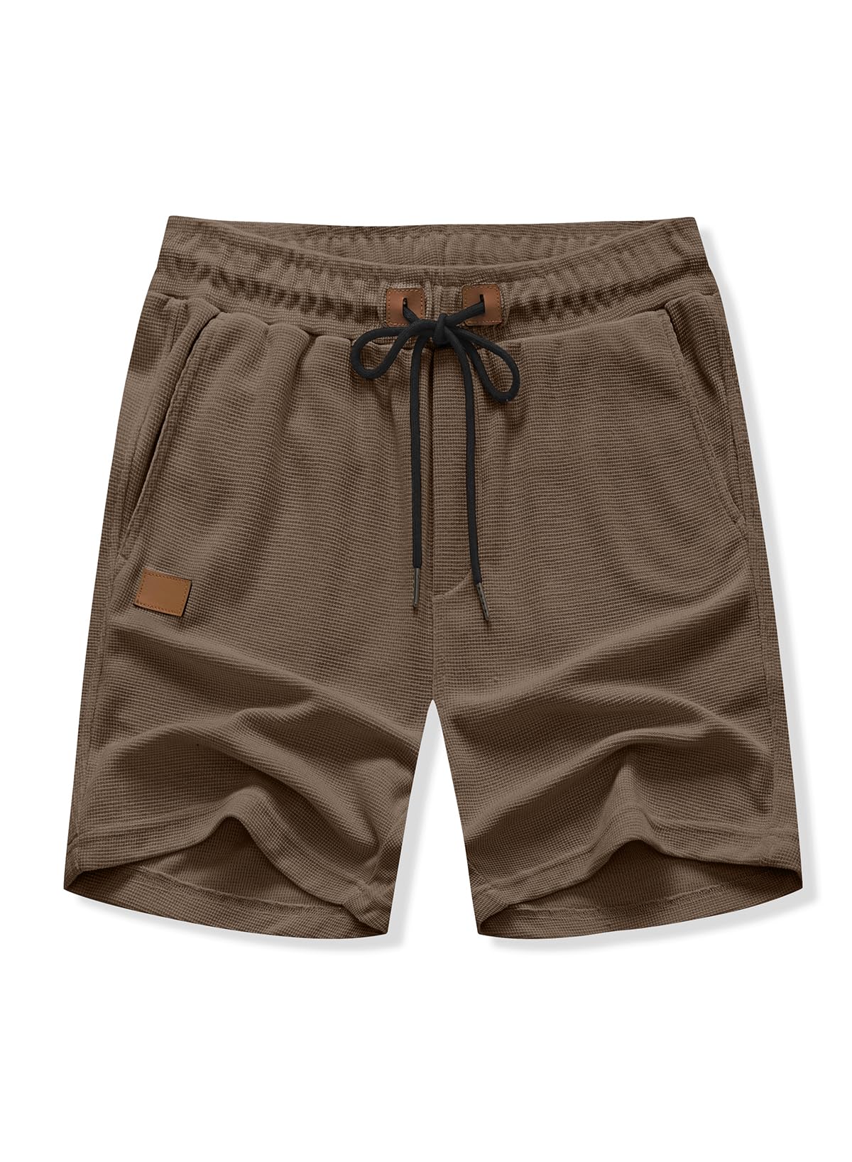 JMIERR Mens 5 Inch Shorts Summer Casual Waffle Stretch Waist Drawstring Shorts Lightweight Basketball Running SweatShorts, L,Light Brown