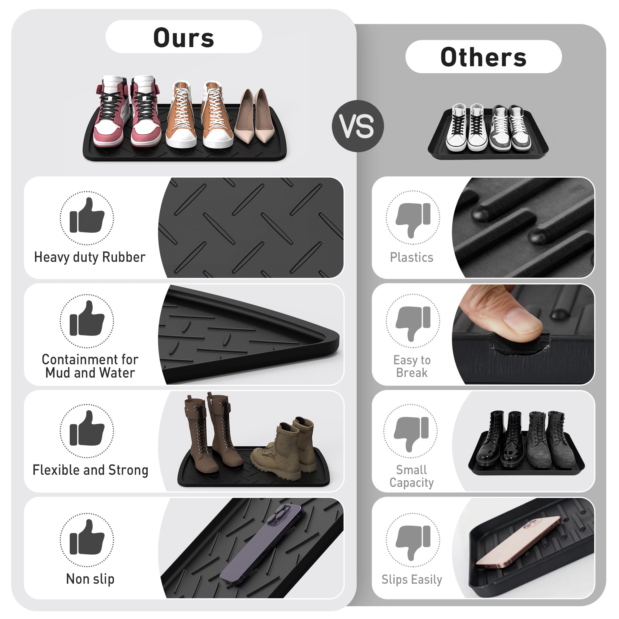 TonTool Boot Trays Heavy Duty Rubber Mat with Lip, Waterproof Shoe Mat Tray for Entryway Shoe Tray Multi-Purpose for Indoor or Outdoor 27.56 x 15.75inch
