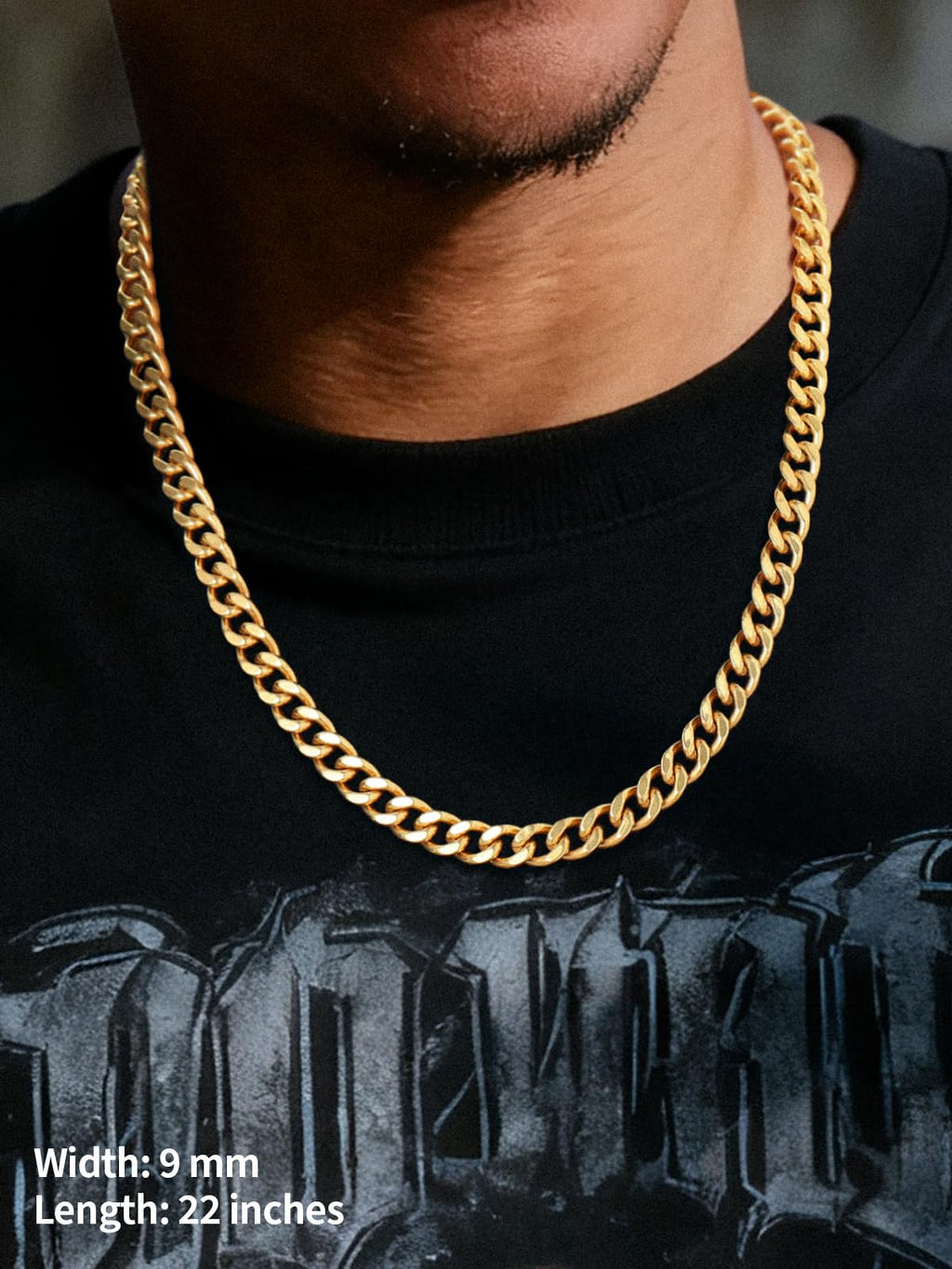 U7 mens, womens,boys, girls Curb Chain Necklace 18K Gold Plated Stainless Steel 9mm Wide Chunky Hip Hop Jewelry Strong Cuban Link Chain 18