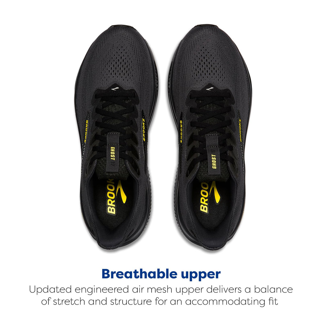 Brooks Men’s Ghost 17 Neutral Running Shoe - Ebony/Black/Yellow - 12 Medium