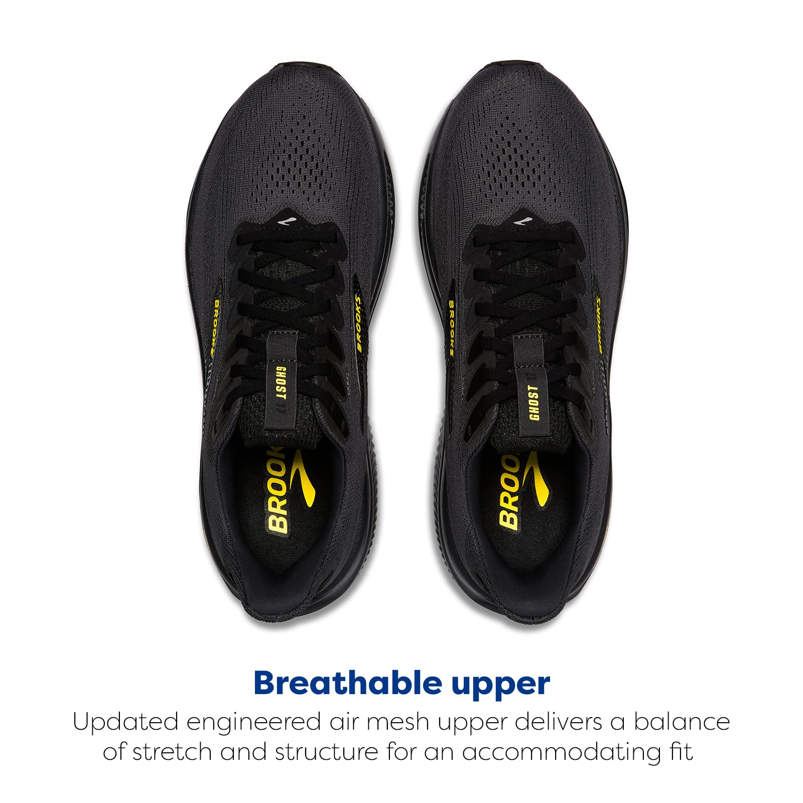 Brooks Men’s Ghost 17 Neutral Running Shoe - Ebony/Black/Yellow - 12 Medium