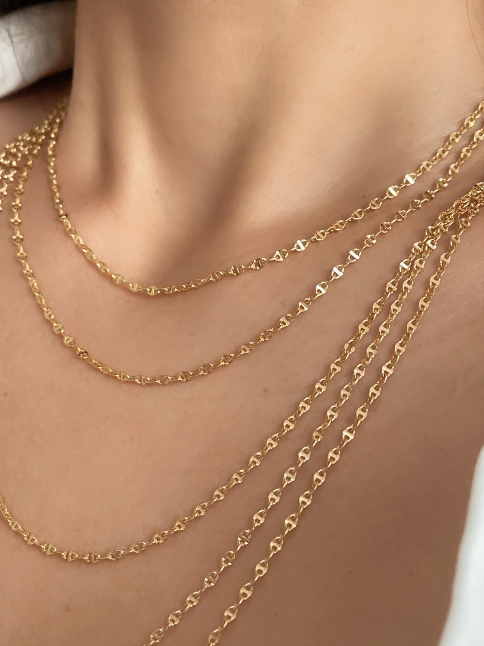 JEWELHEART 14K Real Gold Hammered Mariner Chain - 2mm Twisted Anchor Link Chain - Dainty Diamond Cut Yellow Gold Pendant Chain Necklace For Women with Lobster Clasp 24"