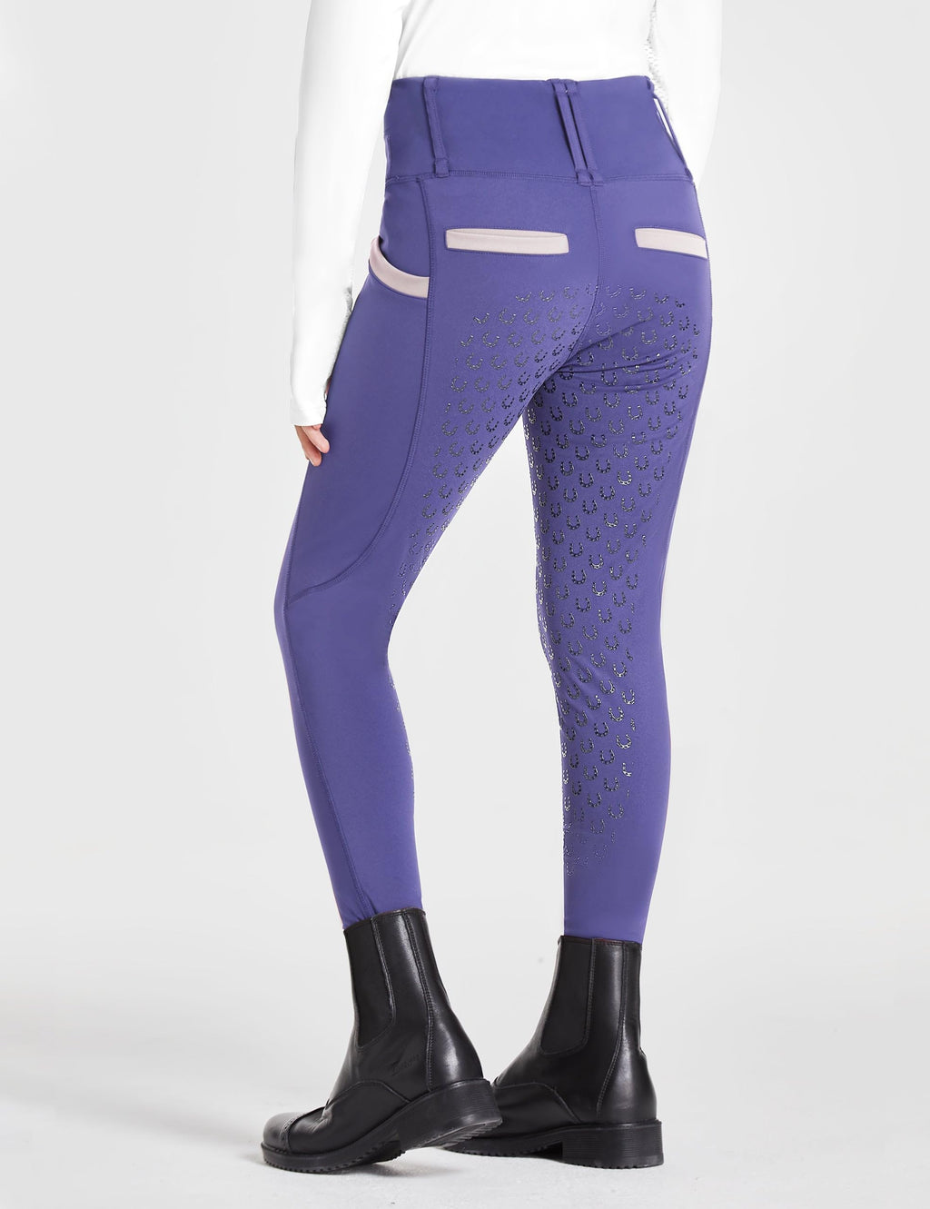 FitsT4 Sports Girls Riding Pants Full Seat High Waist Kids Equestrian Breeches Horse Schooling Tights Zipper Pockets Purple Size S