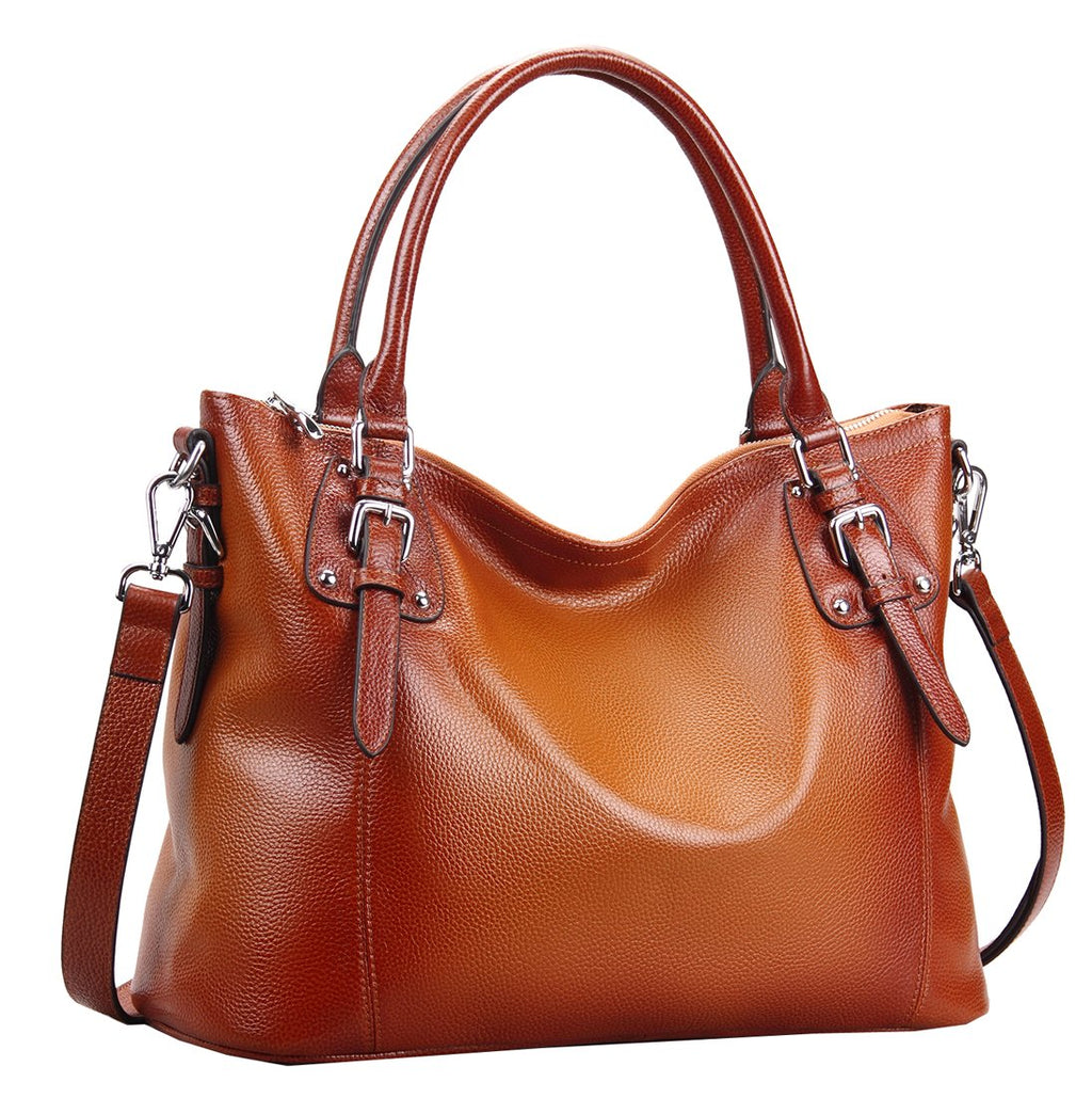 HESHE Genuine Leather Purses and Handbags for Women Tote Shoulder Bag Satchel Purse Top Handle Bags Hobo Crossbody Purse (Large,Sorrel)
