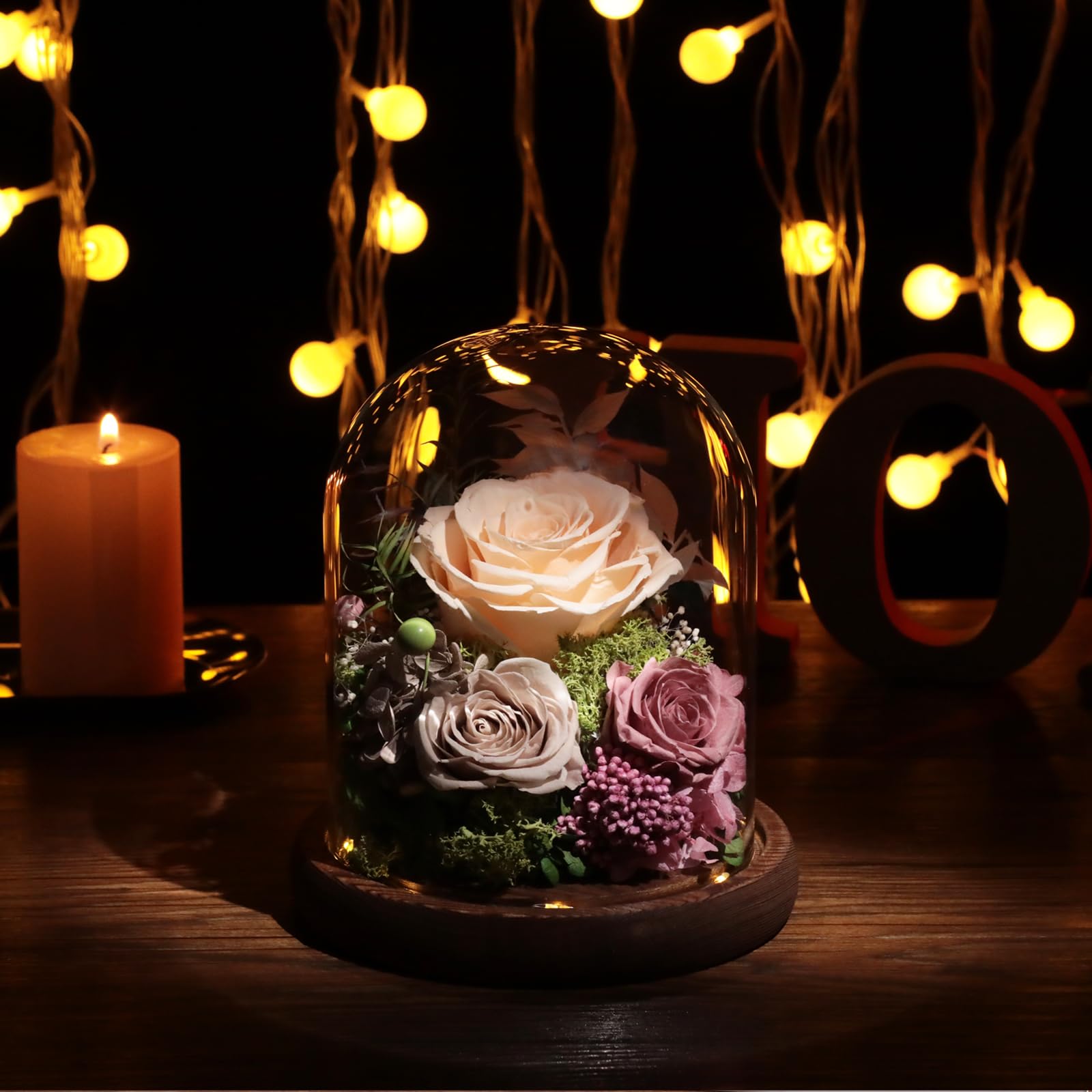 lovenfold Flowers for Delivery Preserved Rose Gifts for Her,Forever Roses Flowers in Glass Dome,Birthday Gifts for Women Mom Wife Friend(Champagne Rose)