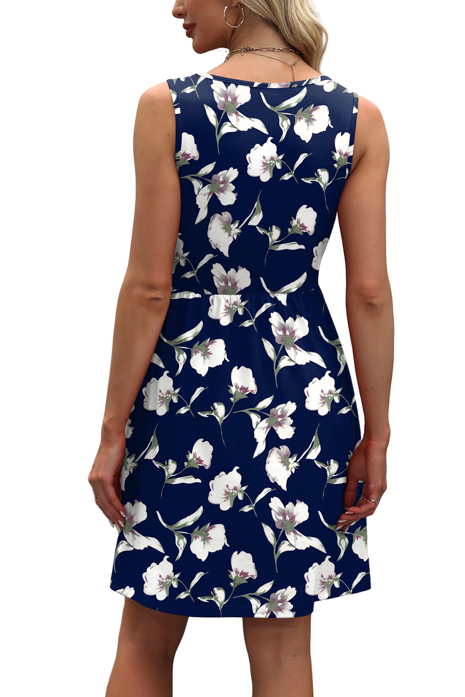 WIHOLL Womens Summer Dresses Beach Vacation Clothes Spring Dresses for Women Flowy Midi Boho Casual Wedding Guest Dress Sundresses 2026 Navy Print L